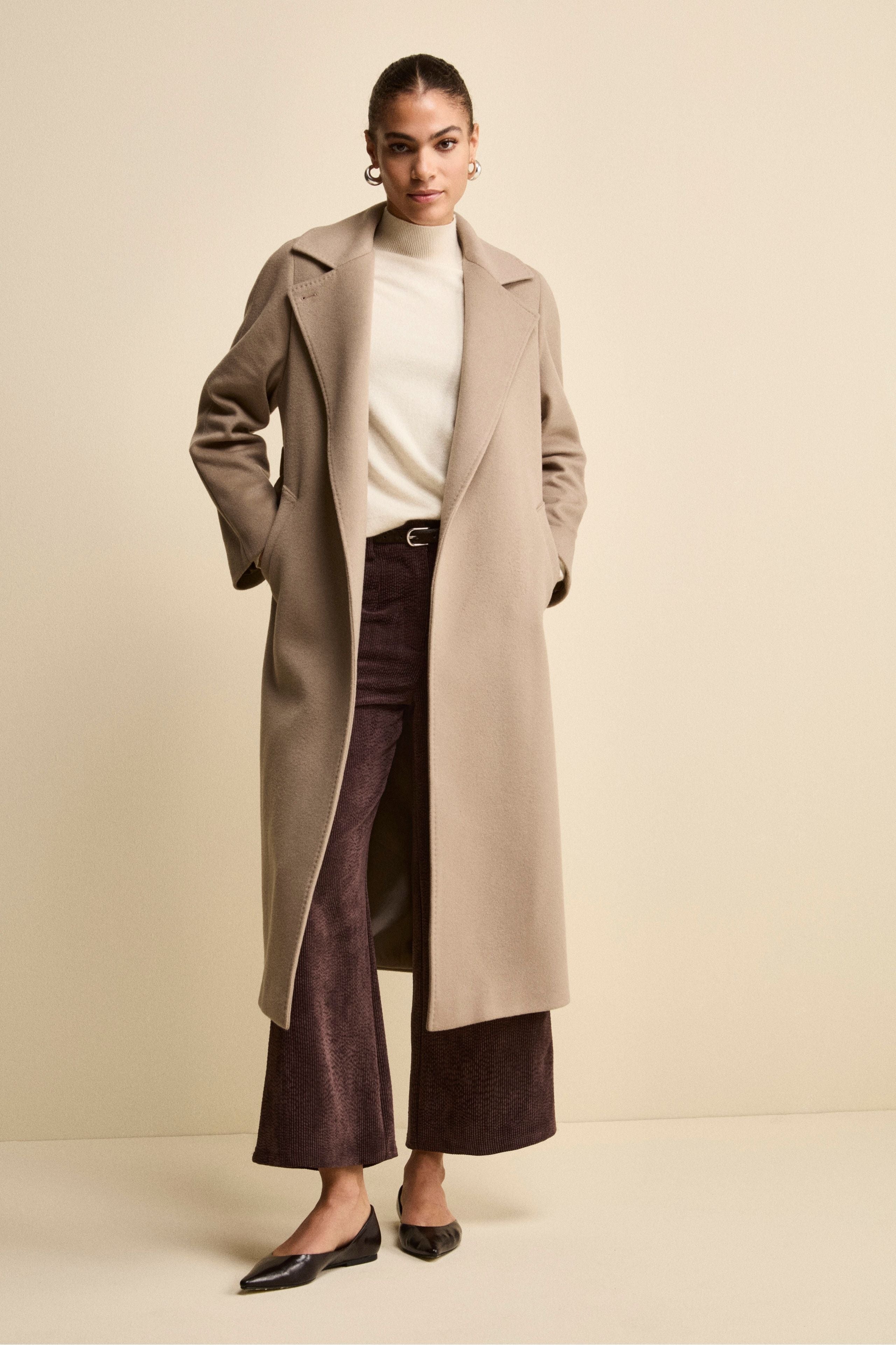Long coat in wool and cashmere - Brown