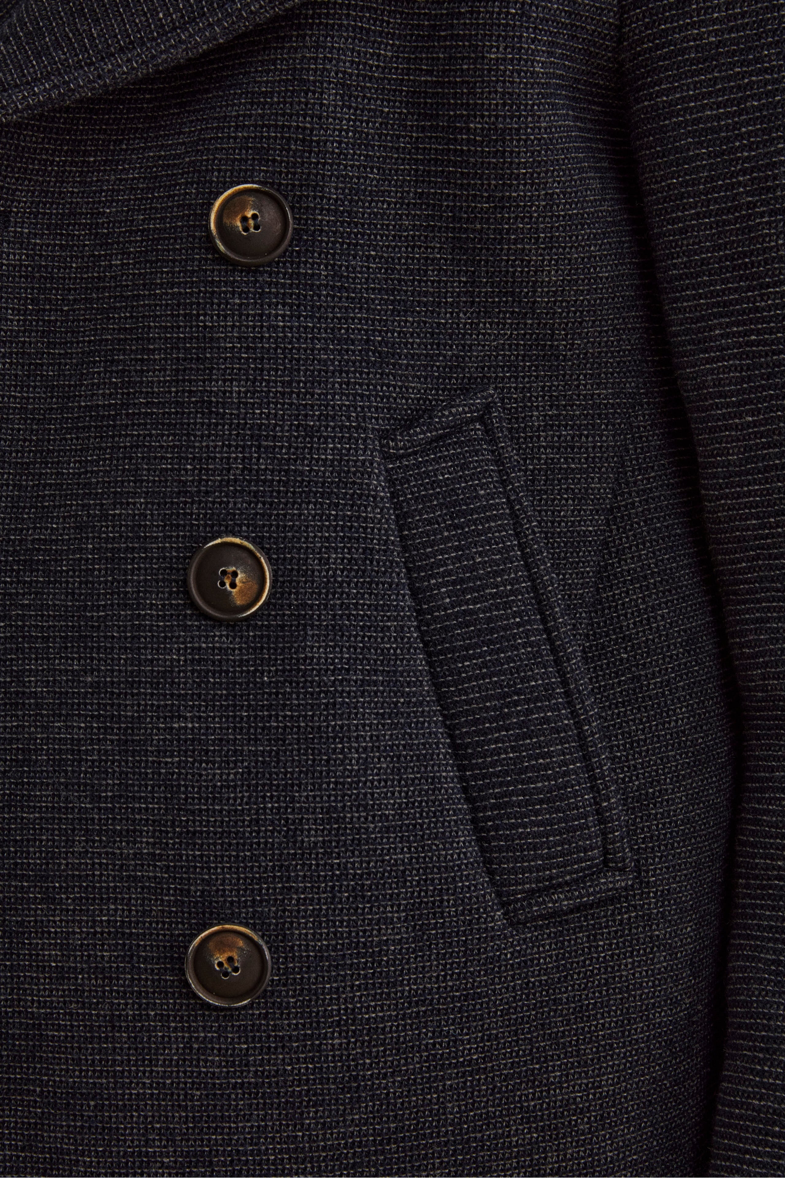Wool-Blend Double-Breasted Peacoat with Bib - Blue melange