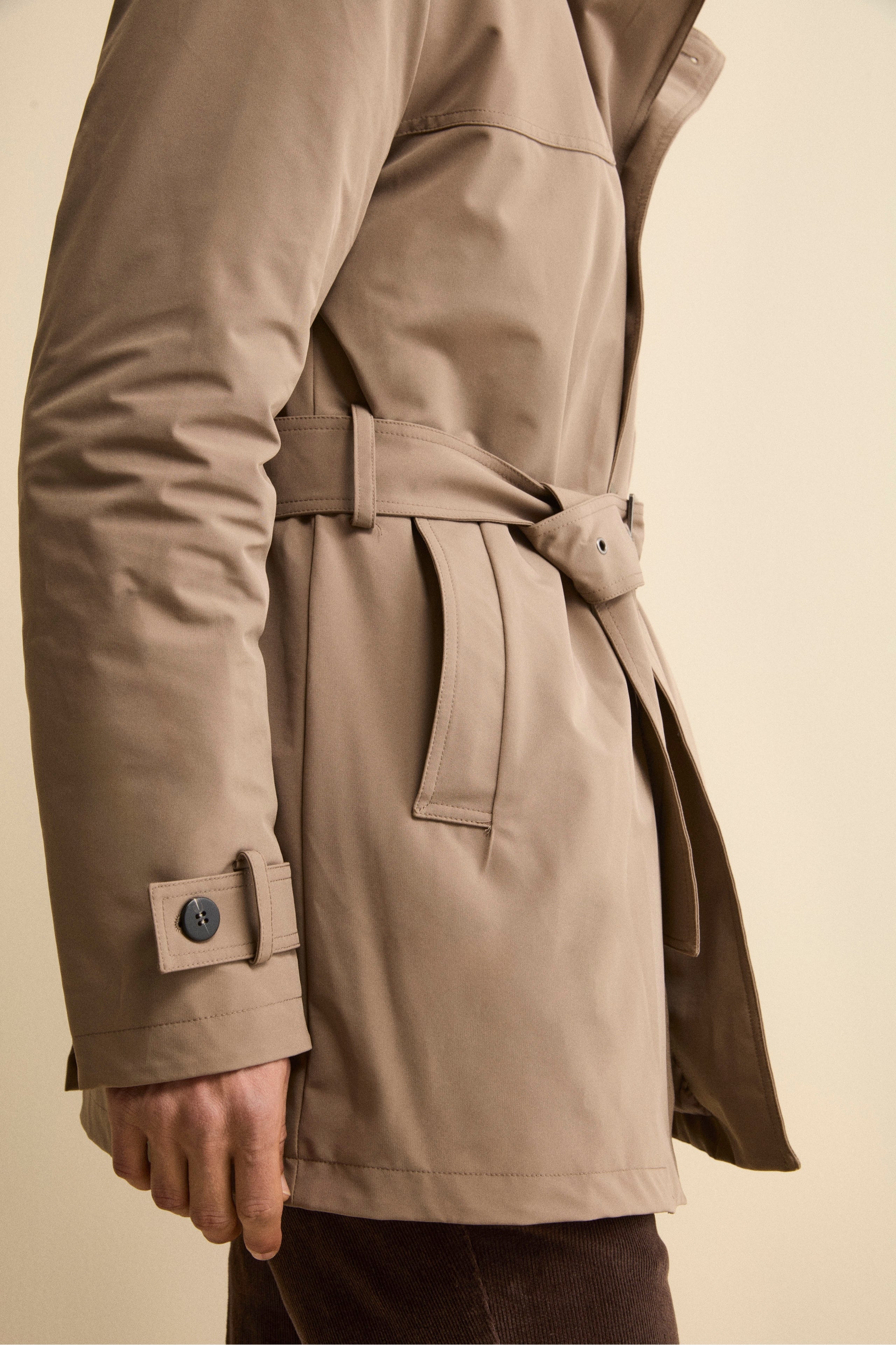 Quilted Raincoat with Belt - Brown
