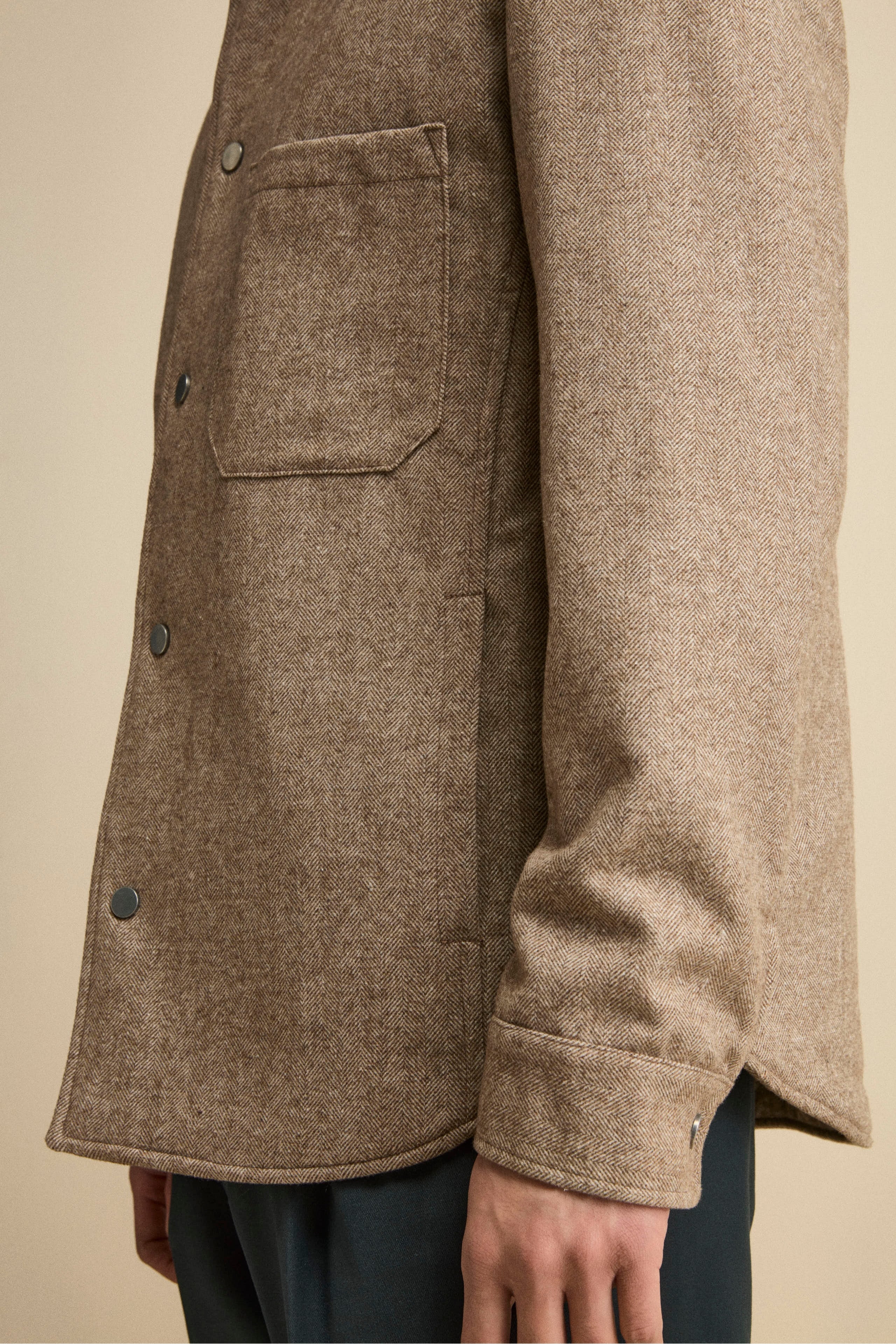Overshirt Jacket in Wool Blend - Brown herringbone