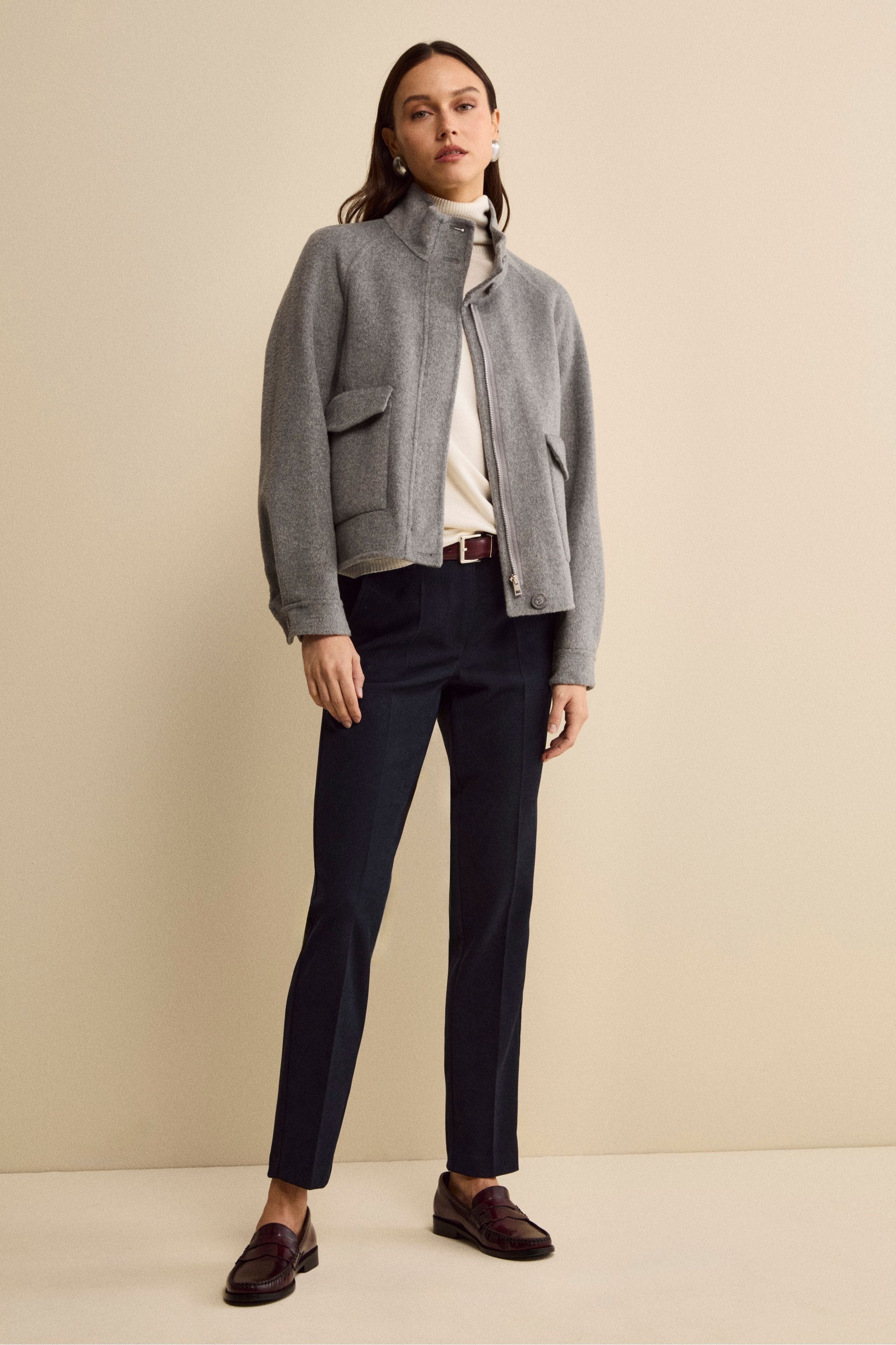 Unlined Wool Blend Bomber - GREY