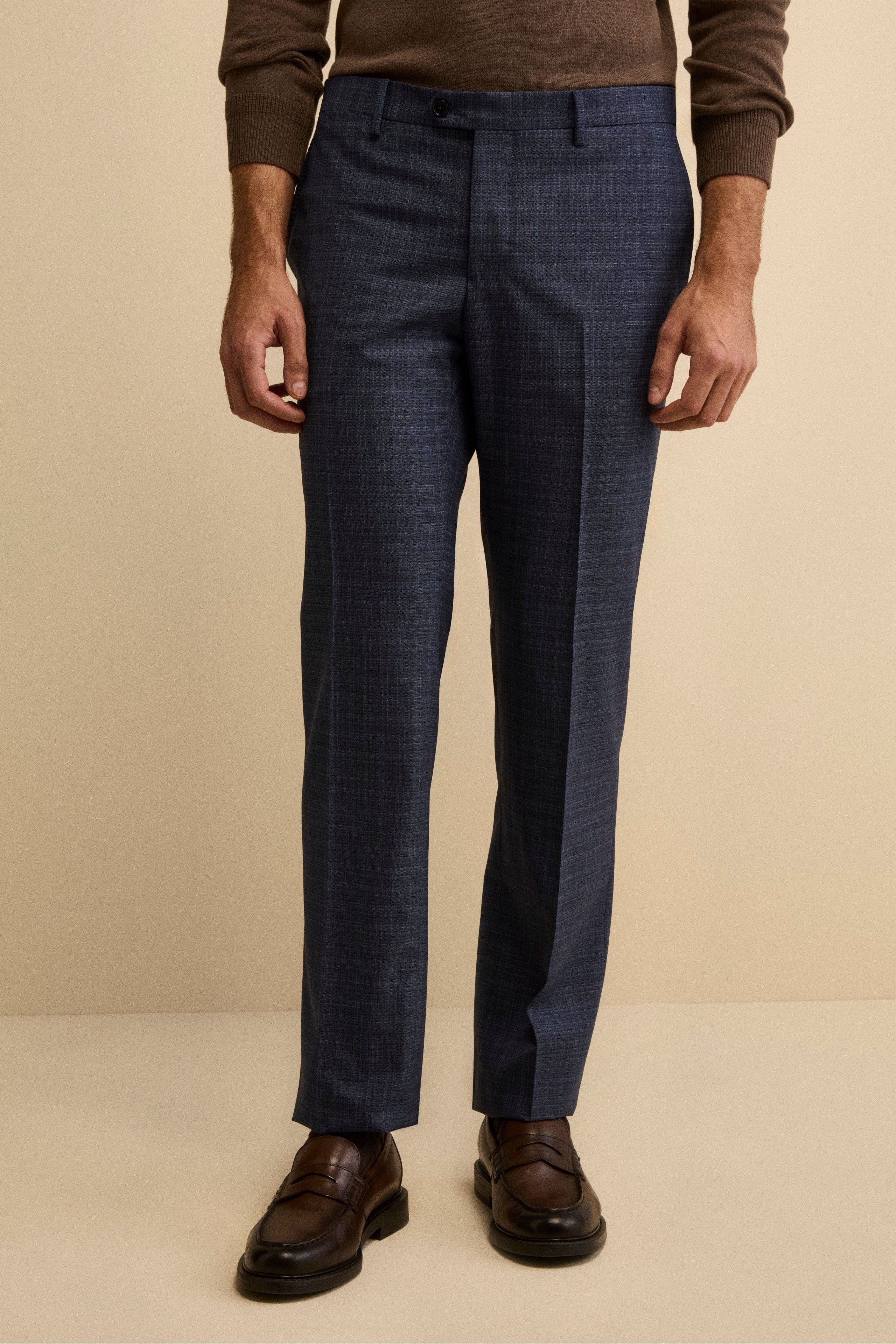 Check Comfort Fit Suit in Virgin Wool - Blue pattern