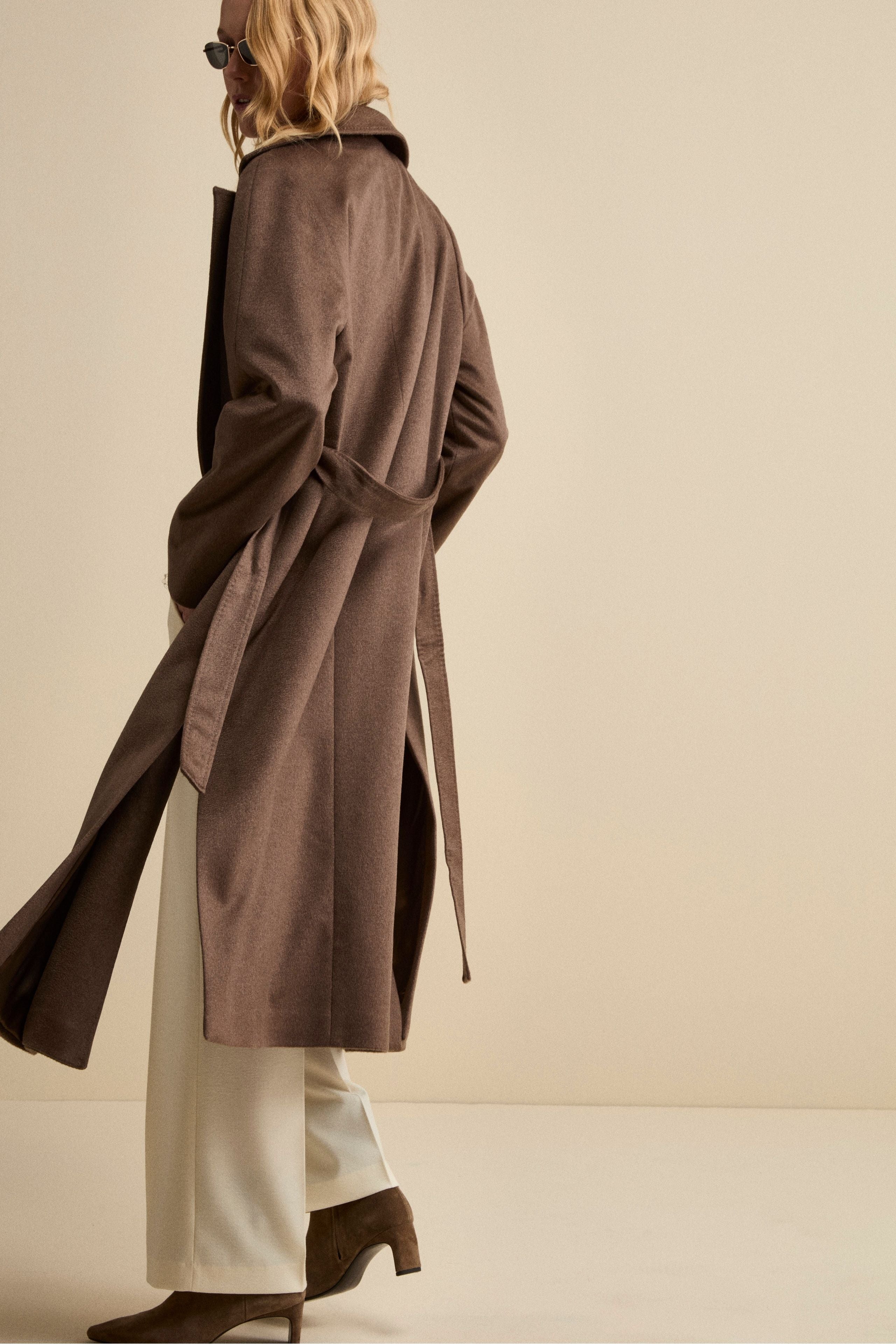 Cappotto Vestaglia Lungo in Puro Cashmere - NOCCIOLA
