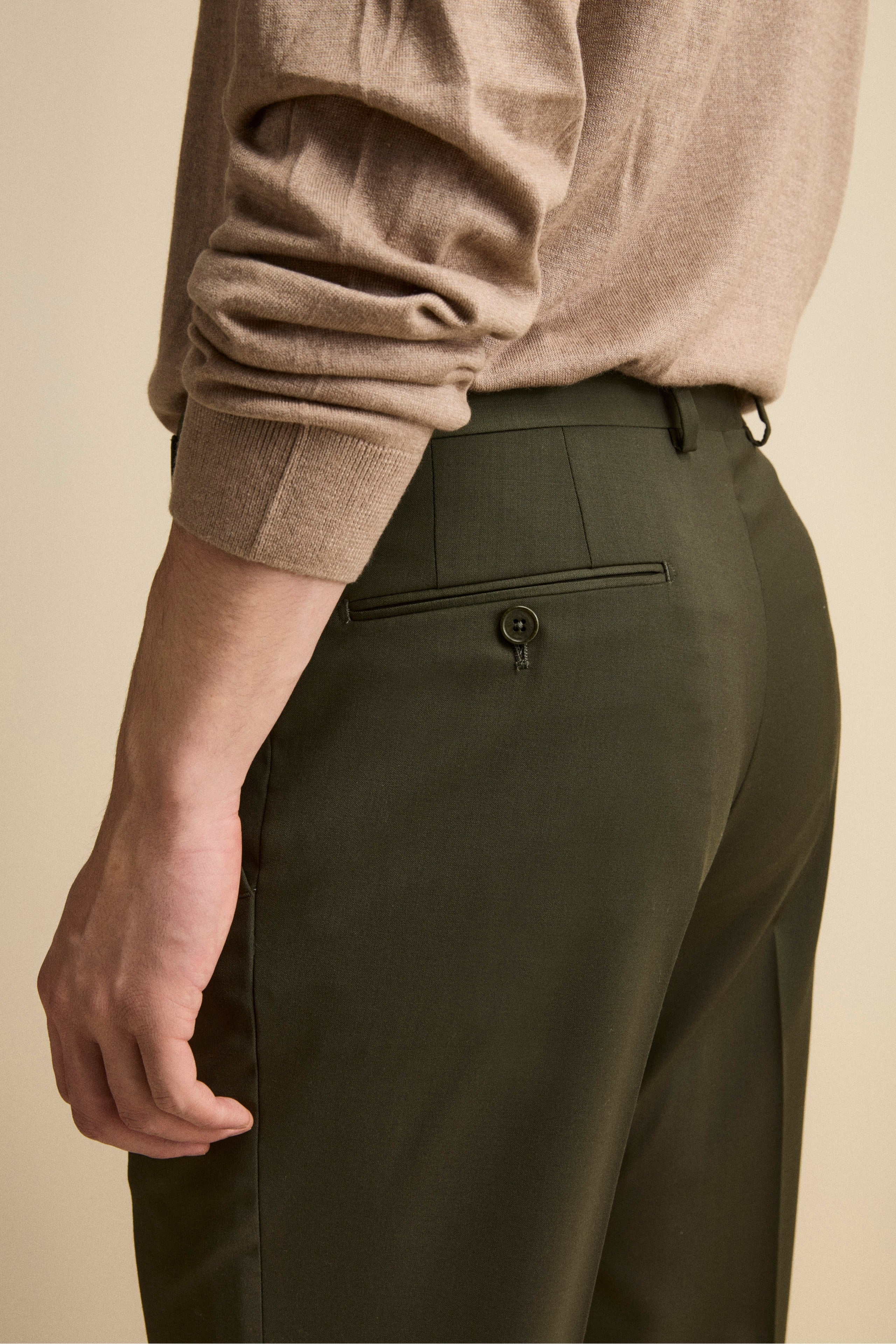 Lined Single-Breasted Wool Suit Slim Fit - Green