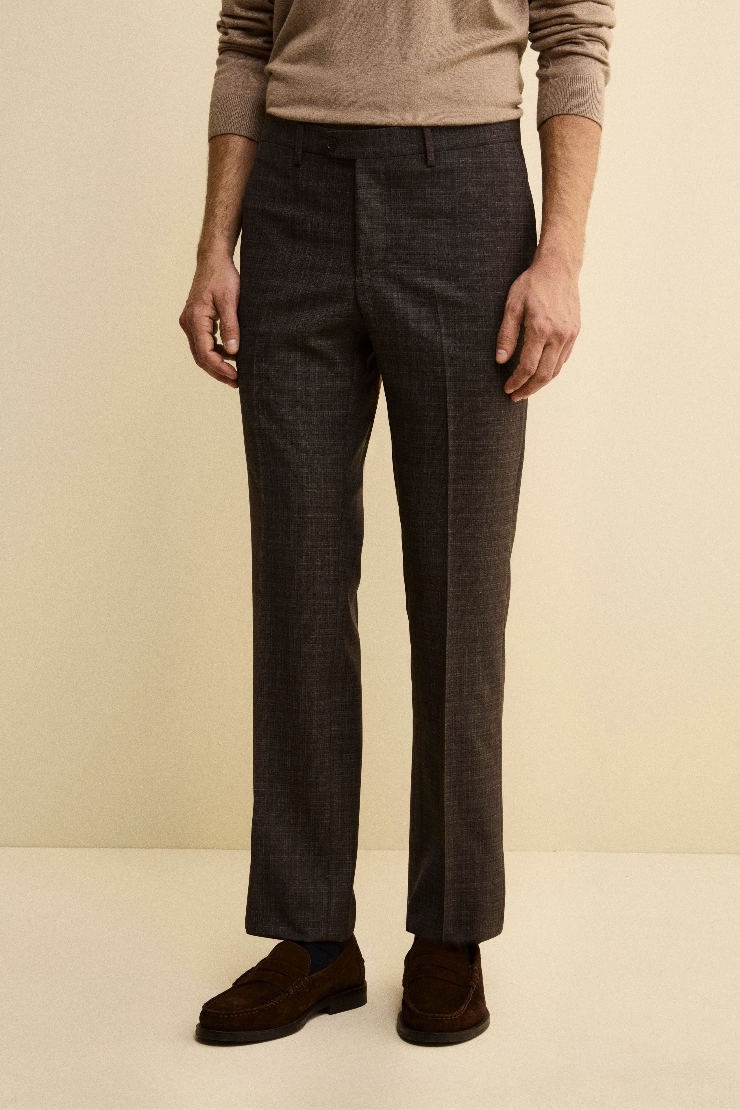 Single-Breasted Checked Comfort Fit Suit in Virgin Wool - Brown pattern