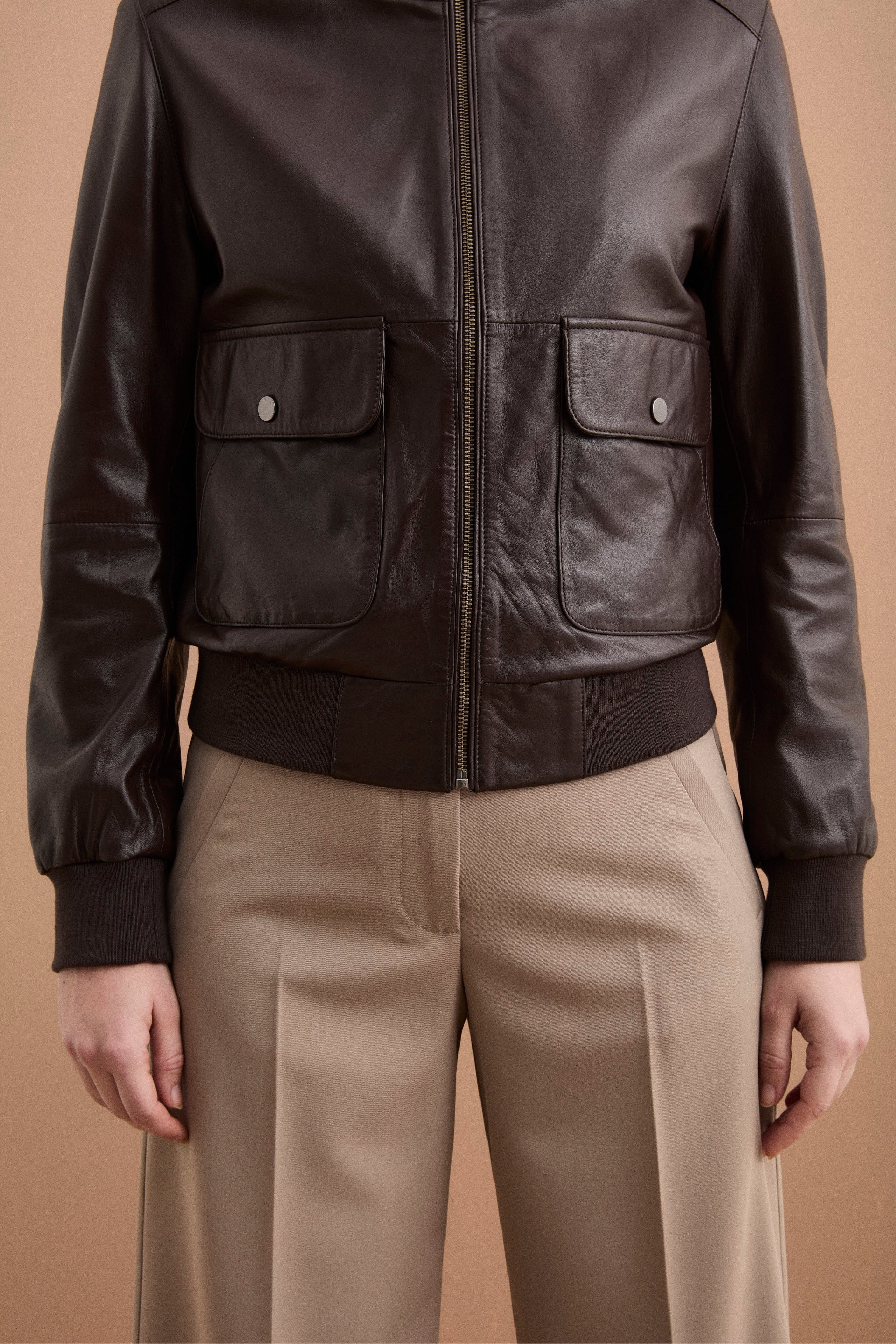 Bomber in Pelle con Tasche - T.MORO
