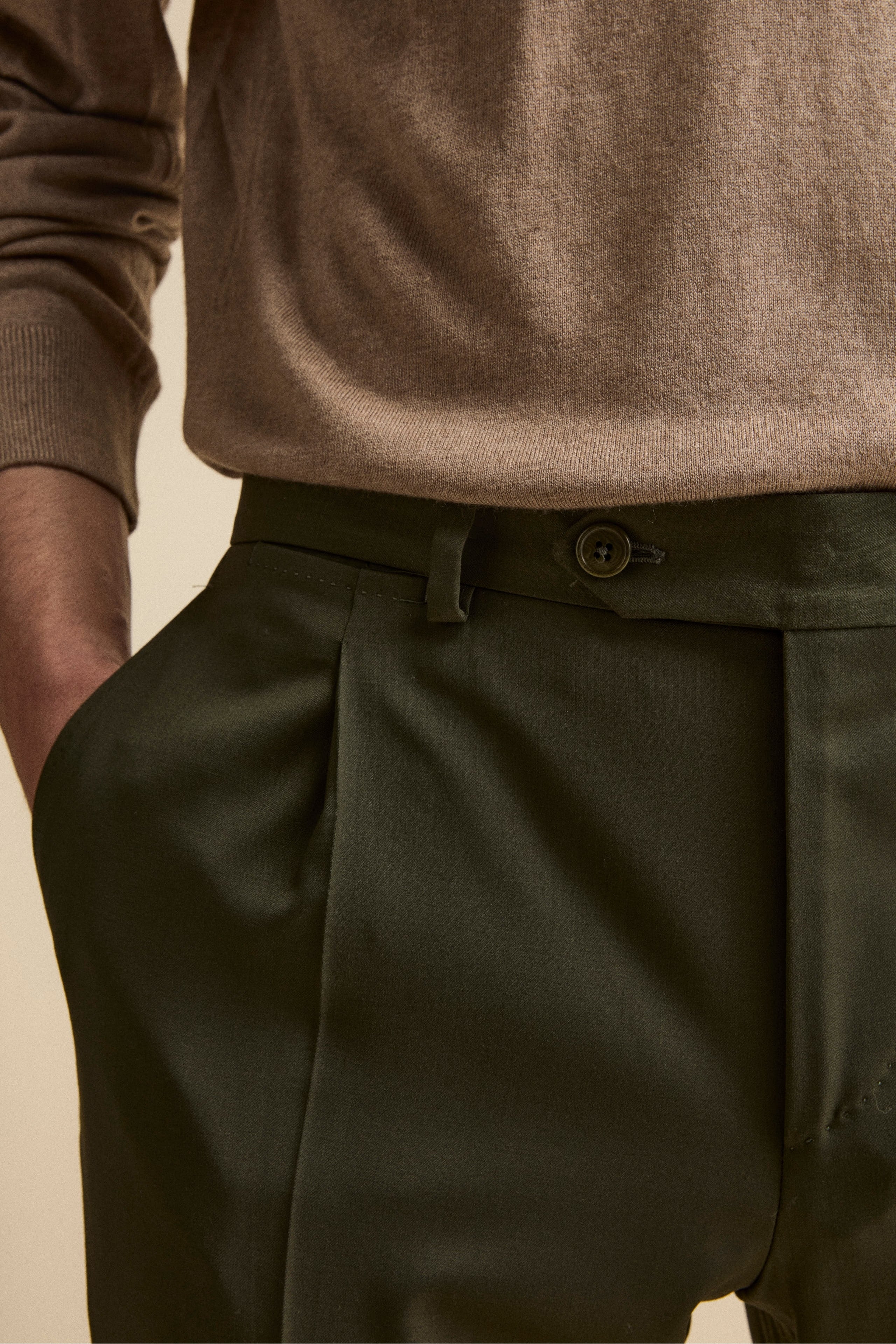 Lined Single-Breasted Wool Suit Slim Fit - Green