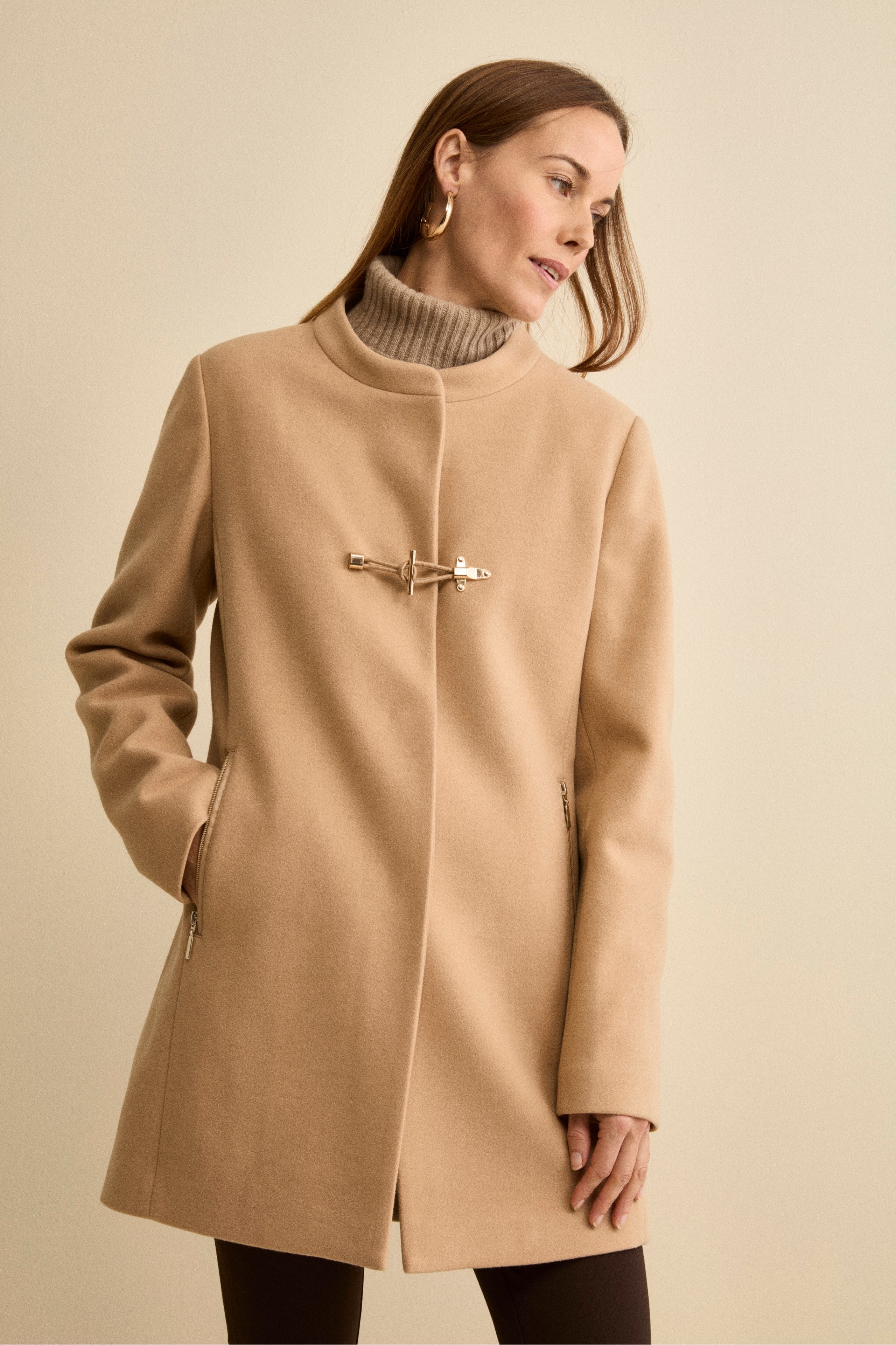 Midi Wool-Blend Coat with Toggle Fastening - Camel