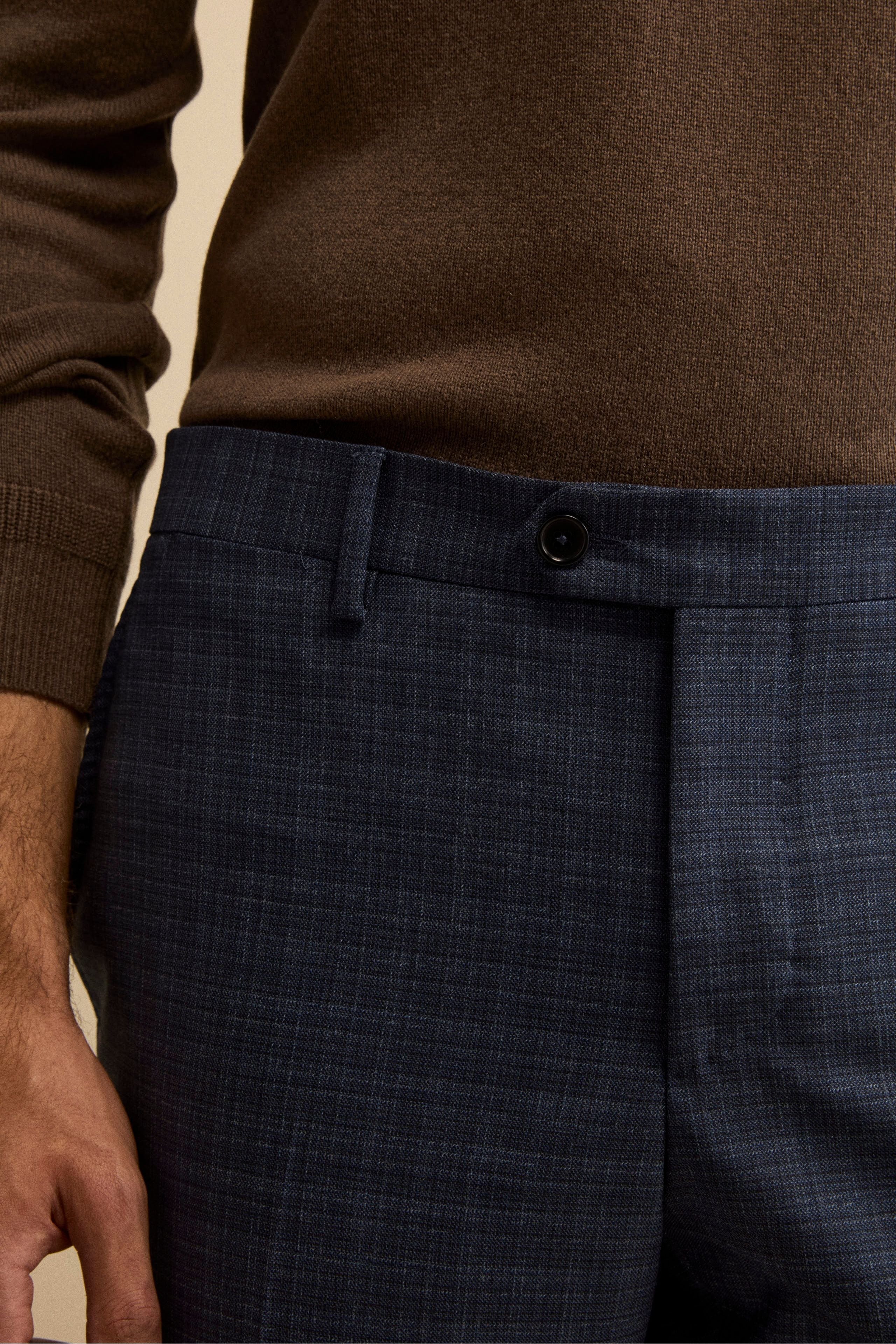 Check Comfort Fit Suit in Virgin Wool - Blue pattern