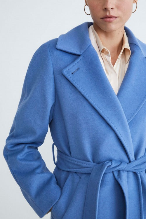 Cappotto lungo in lana e cashmere - AZZURRO