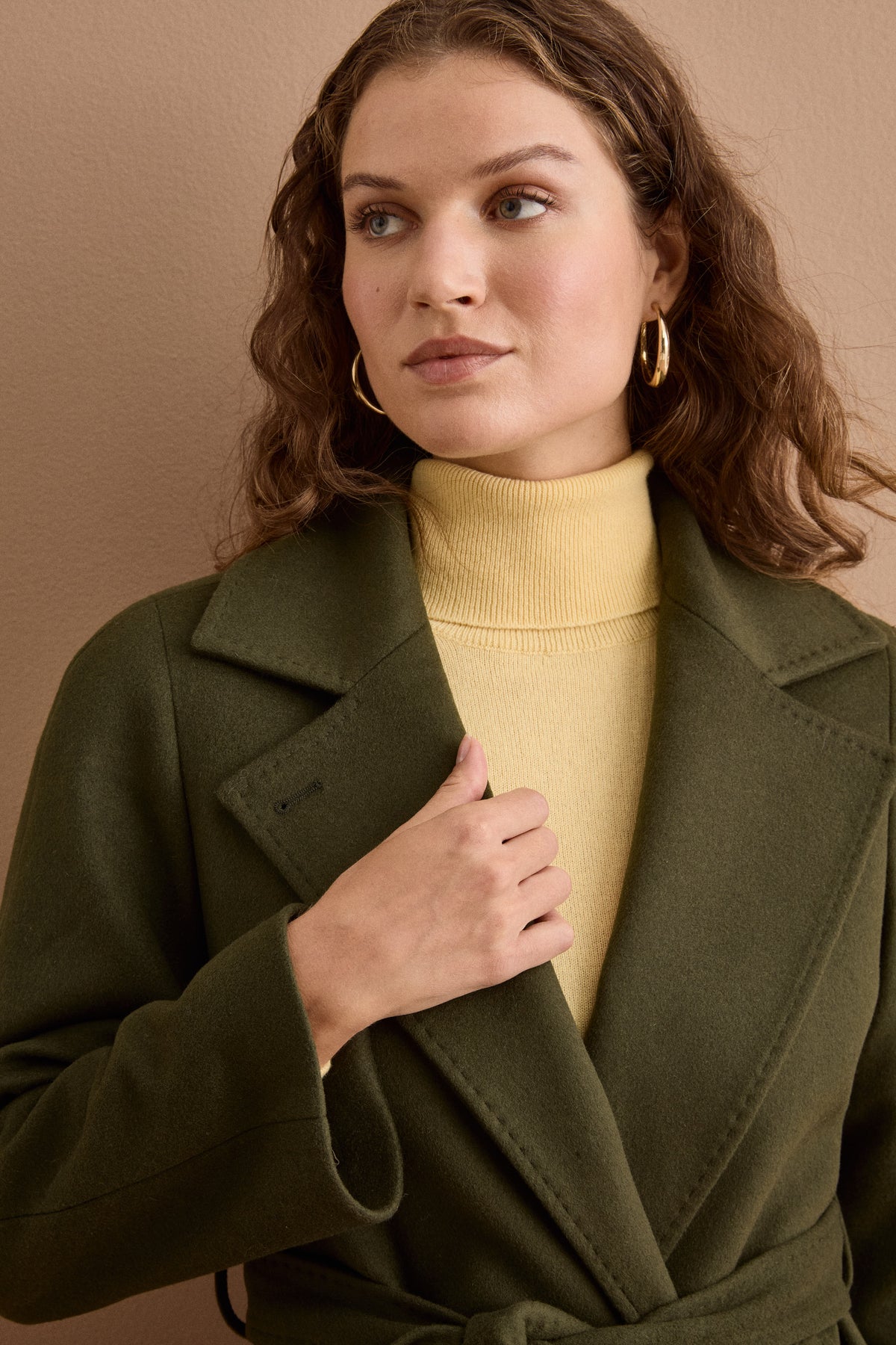 Cappotto lungo in lana e cashmere - VERDE MILITARE