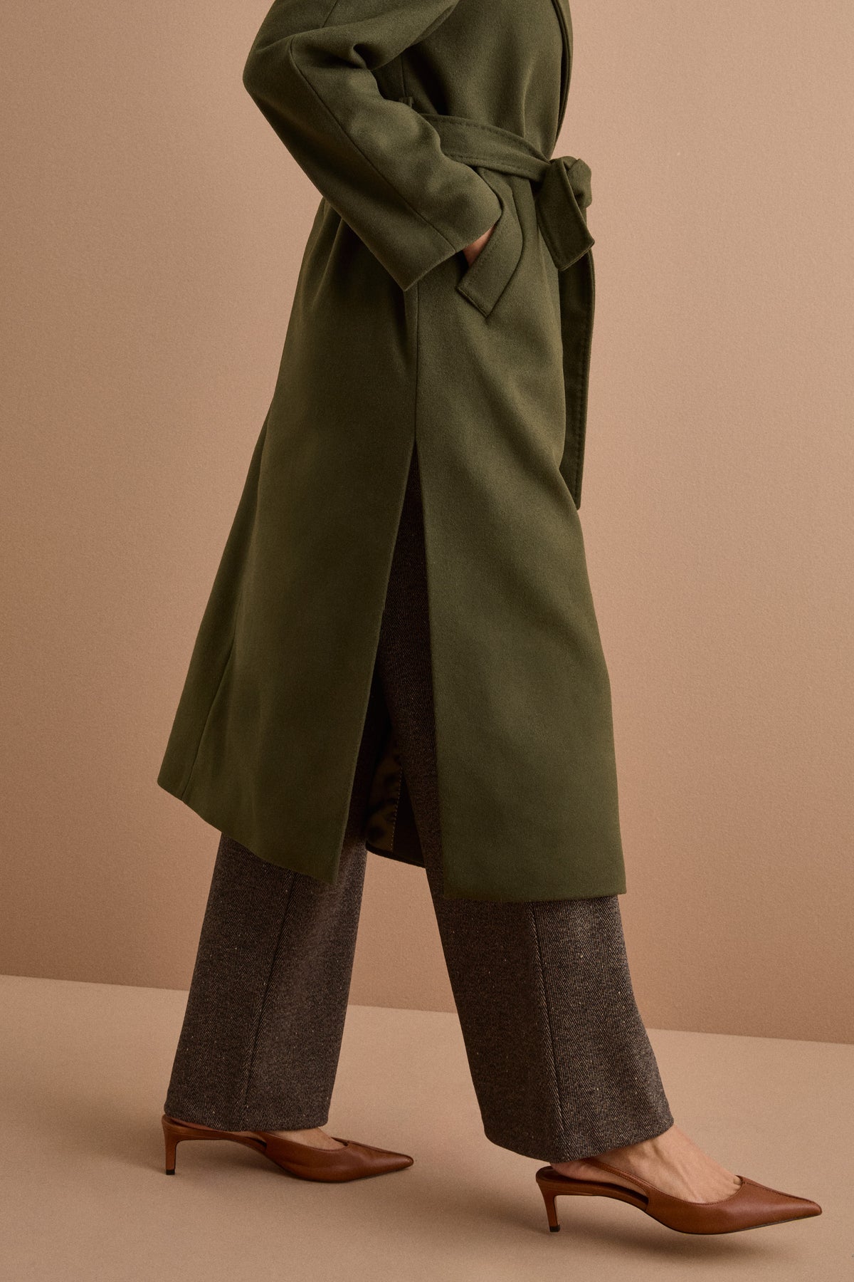 Cappotto lungo in lana e cashmere - VERDE MILITARE