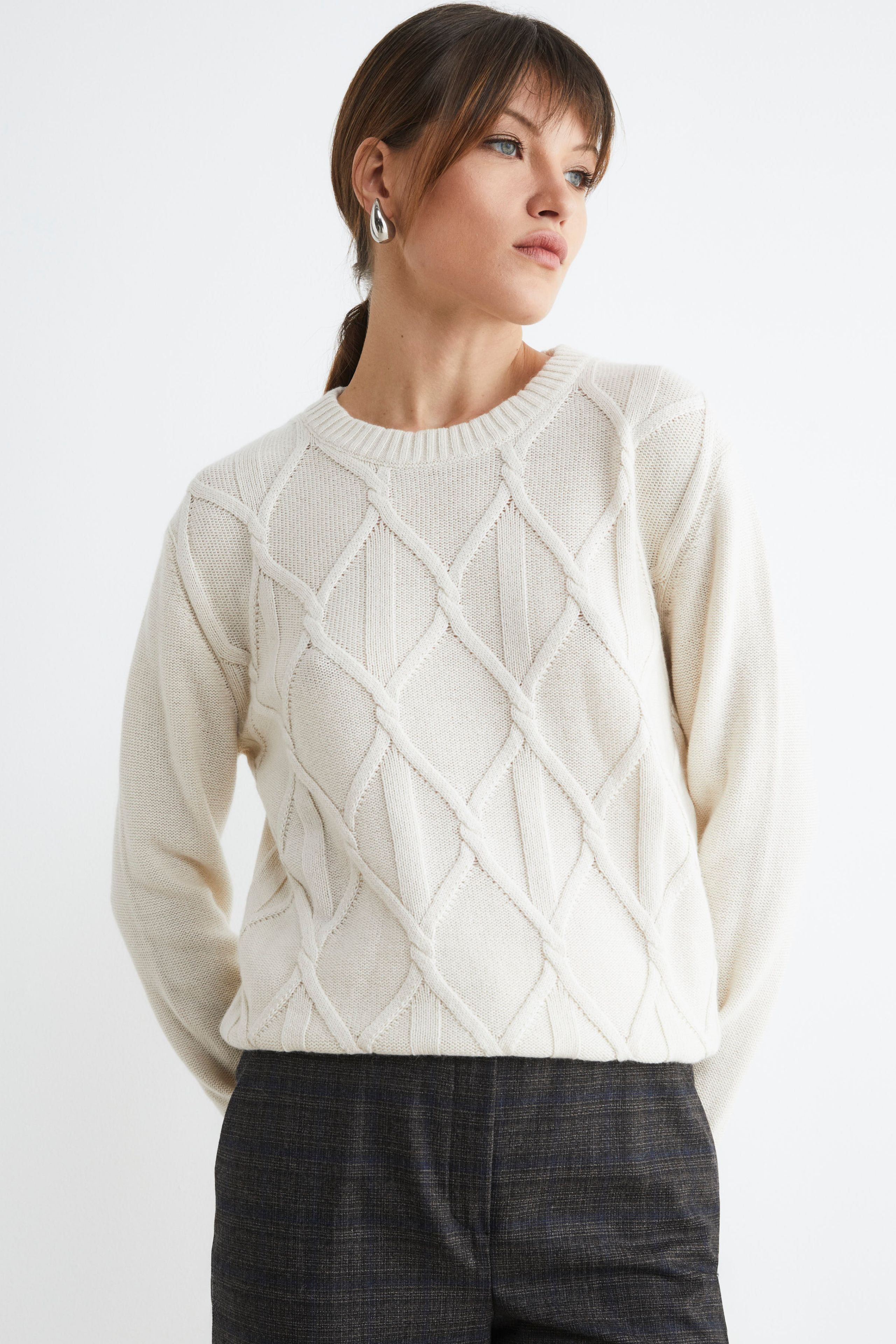 Crewneck diamond jumper Cream white 40