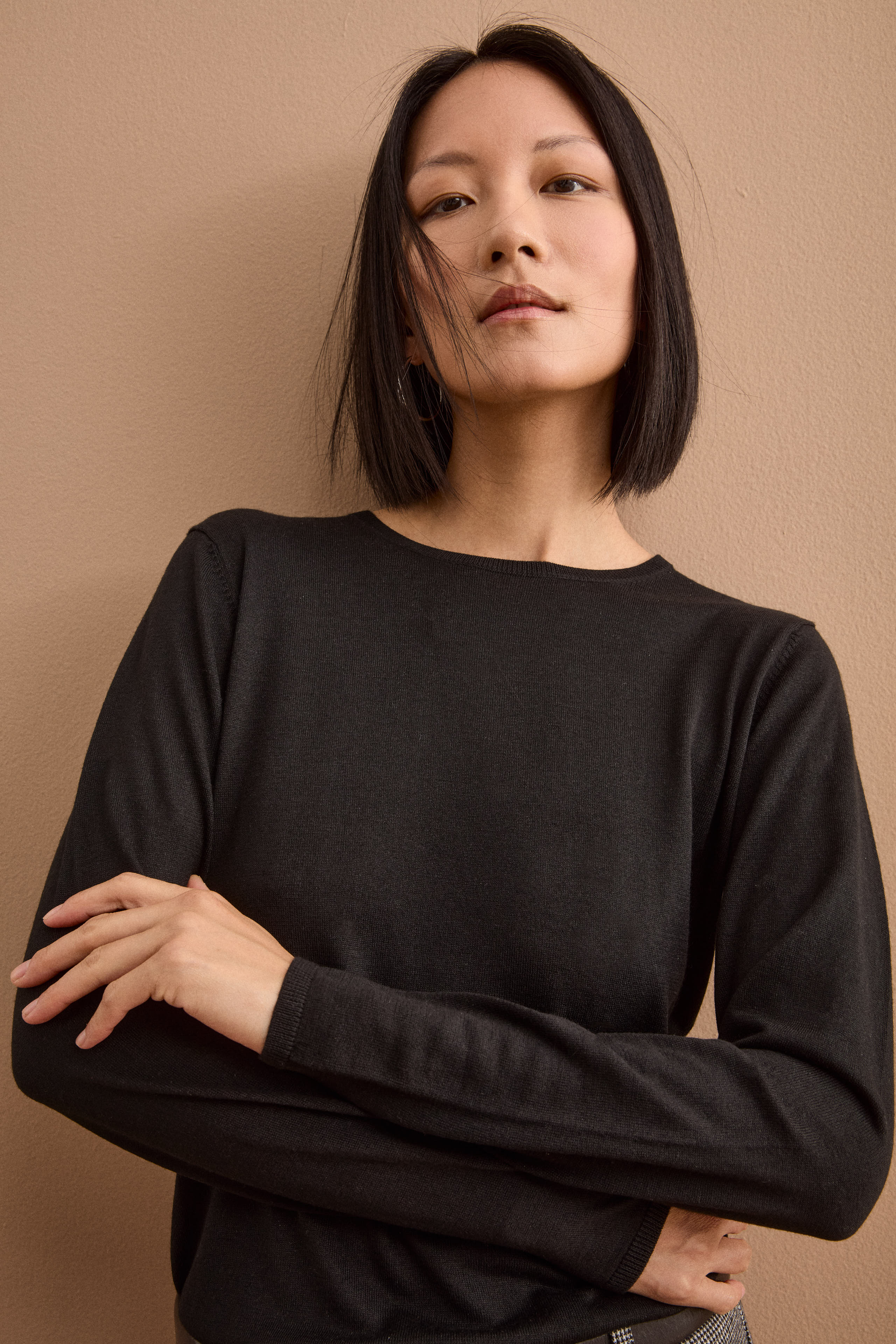 Maglia Girocollo in Seta e Cashmere - NERO