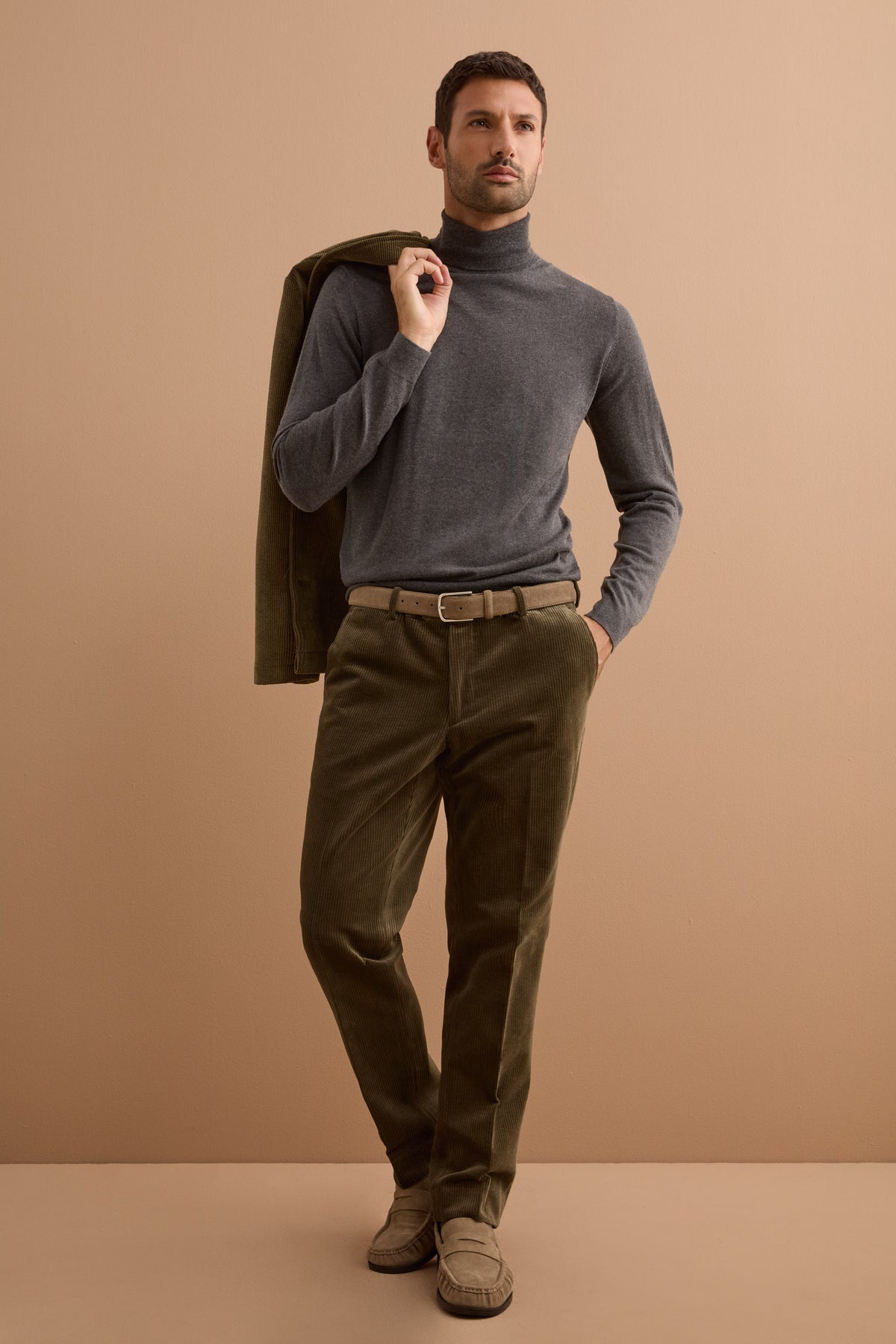 Pull à col roulé en soie et cachemire - Gris anthracite