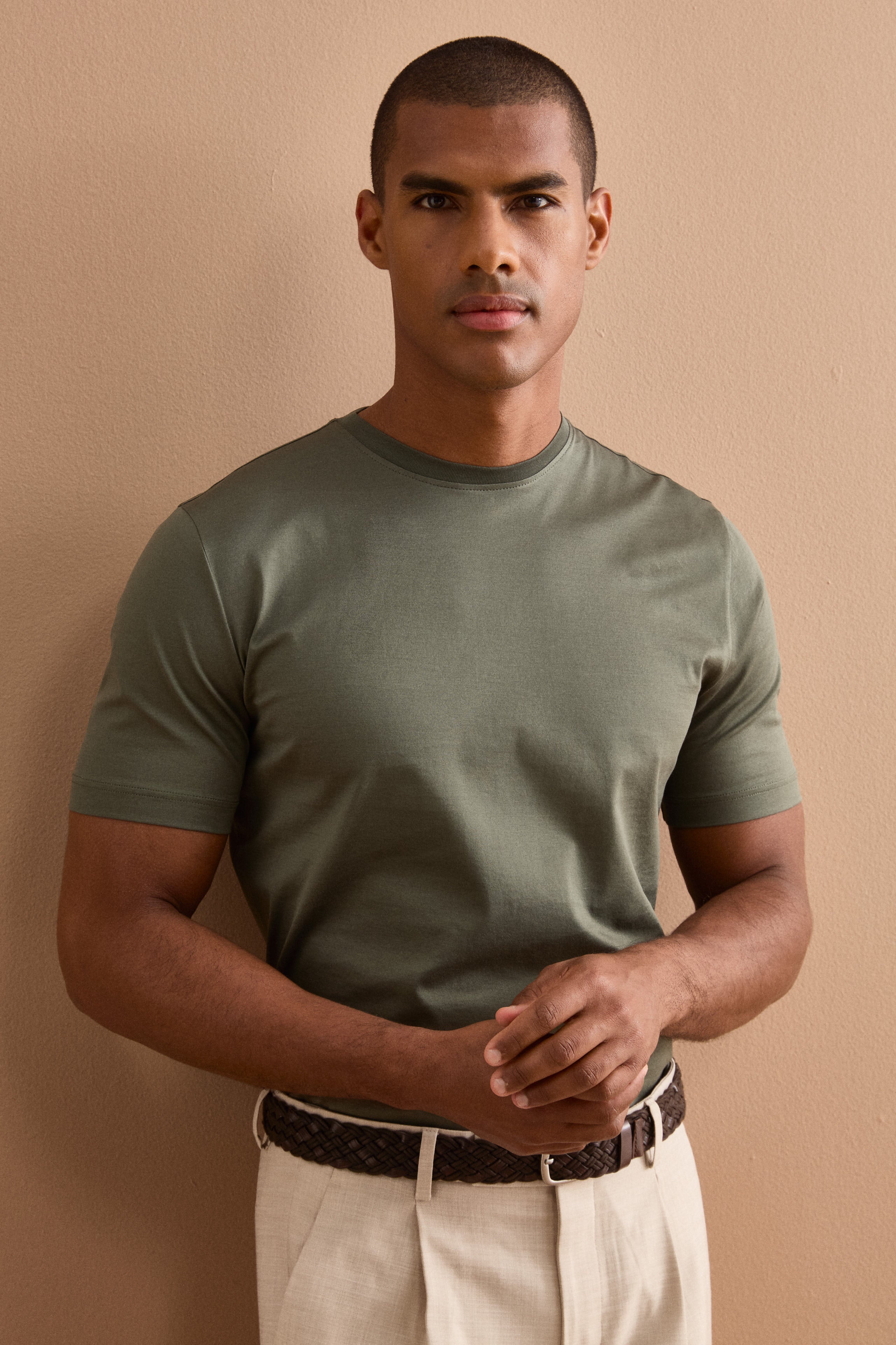 T-Shirt Slim in Filo di Scozia - VERDE MILITARE