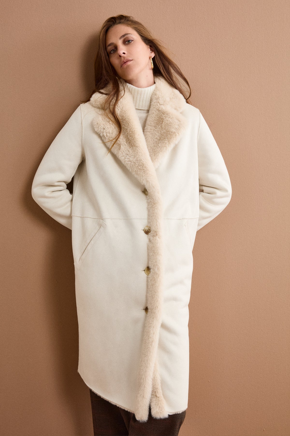 Midi Eco-Shearling Coat - WHITE