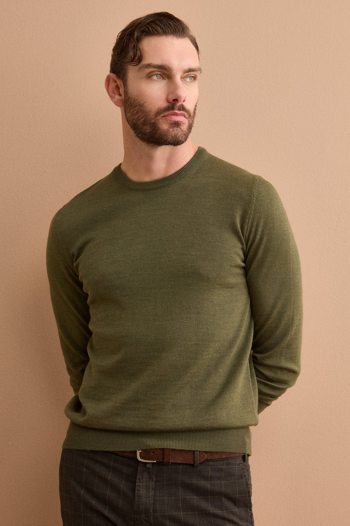 Pull Col Rond en Laine Mérinos - Vert militaire