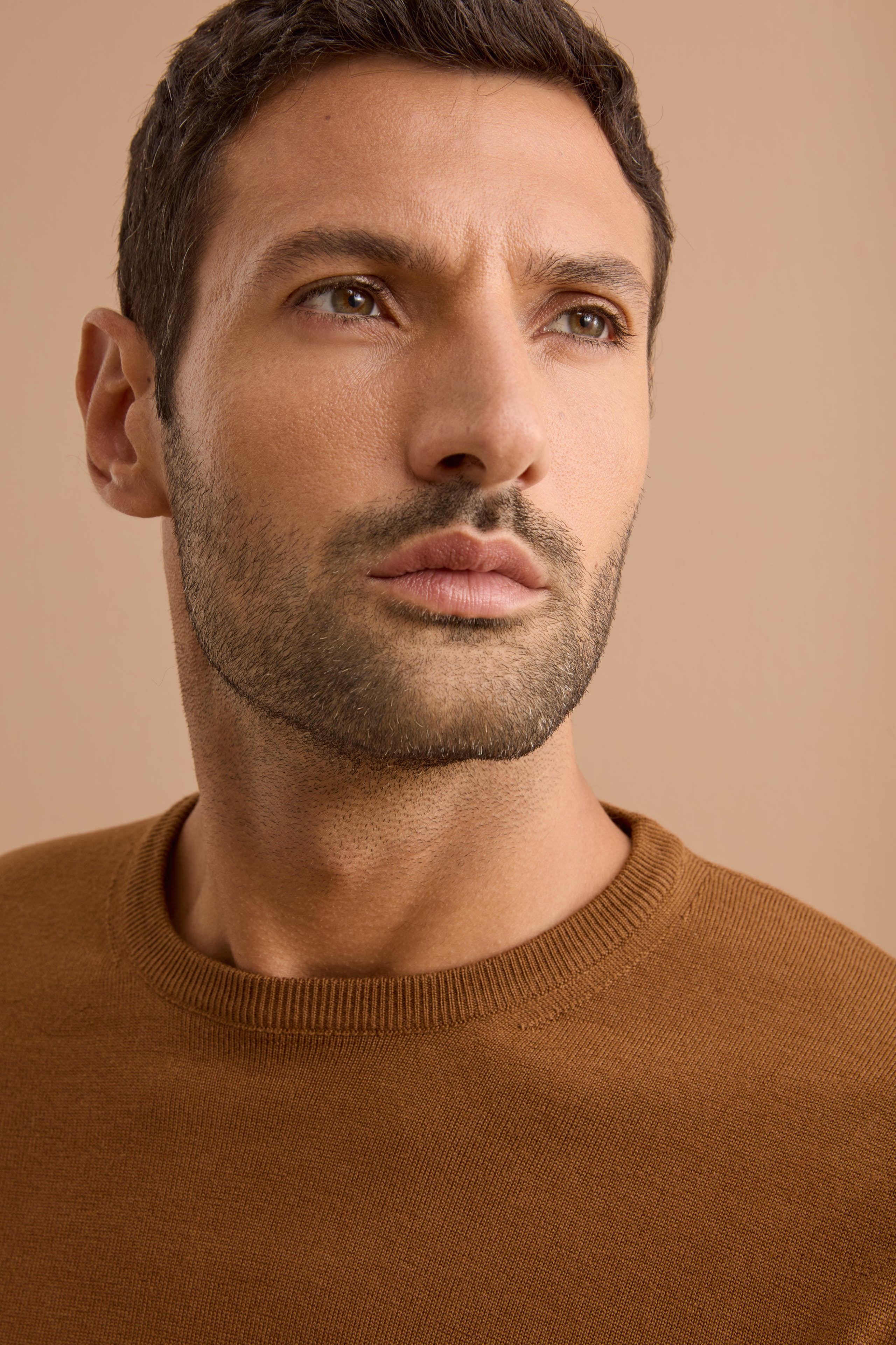 Rundhalsausschnitt Pullover aus Merinowolle - Kamel