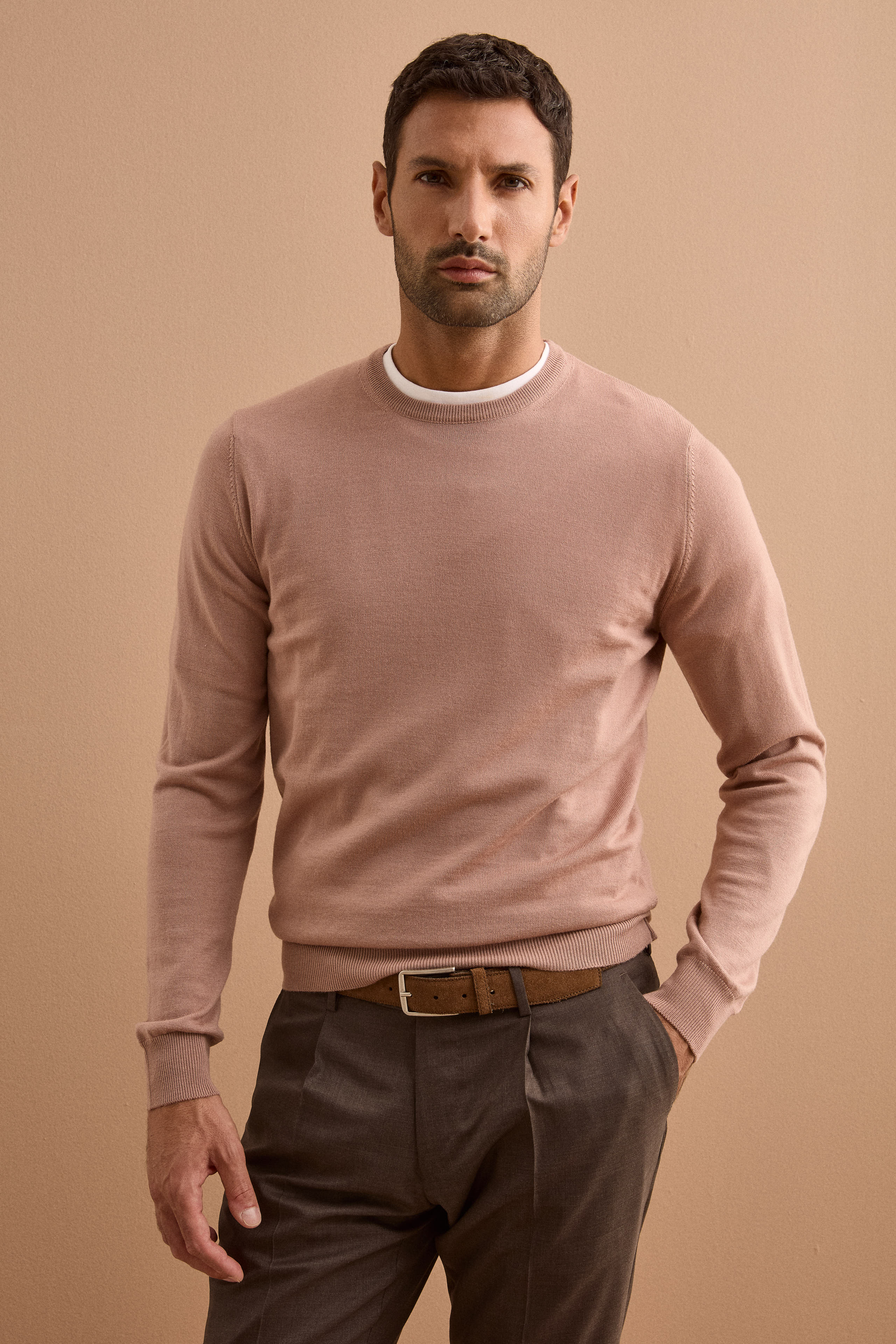 Pullover Girocollo in Lana Merino - ROSA ANTICO