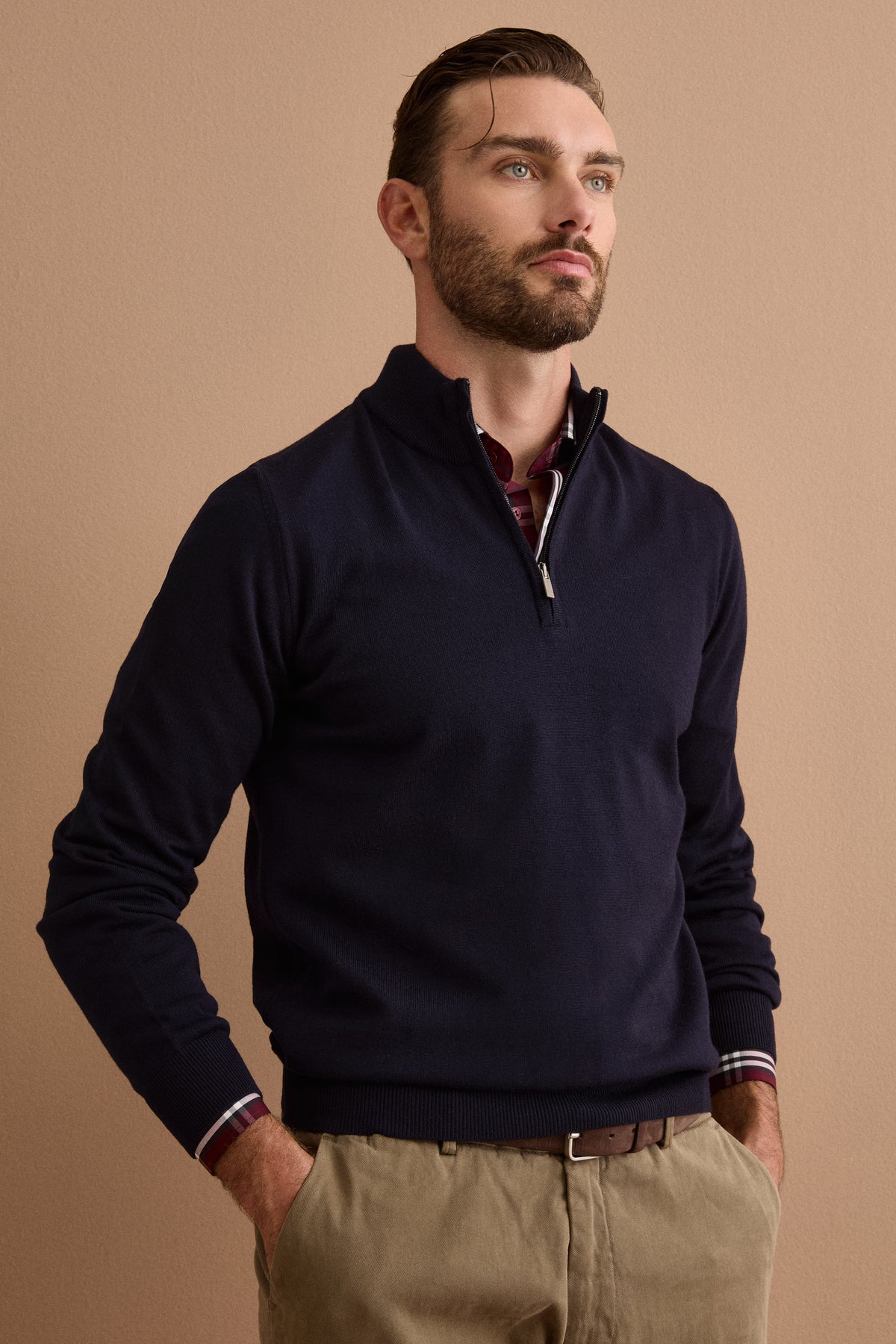 Col Roulé avec Zip en Laine Mérinos - BLEU