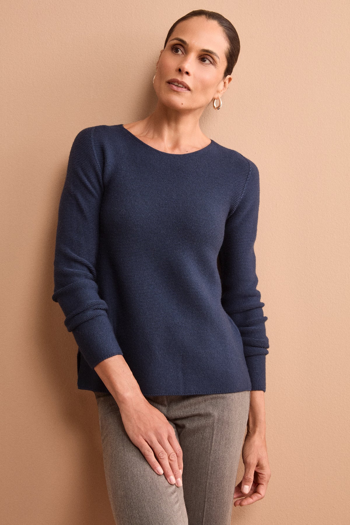 Boot-Ausschnitt-Pullover aus Merinowolle - Marineblau