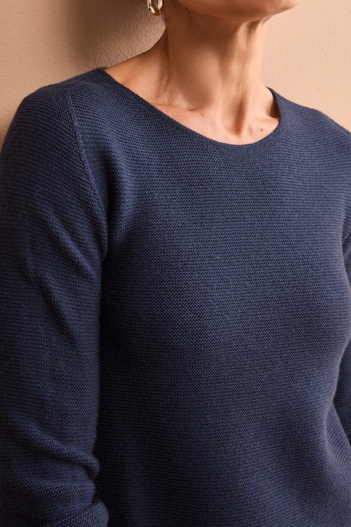 Boot-Ausschnitt-Pullover aus Merinowolle - Marineblau