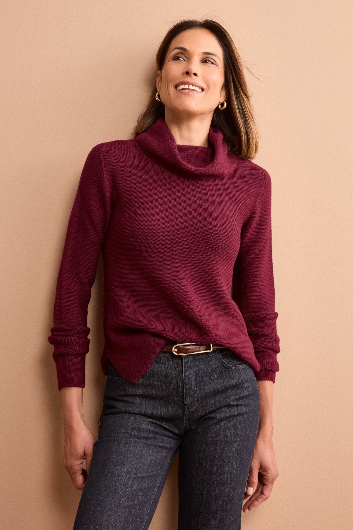 Pullover mit seitlichen Schlitzen aus Merinowolle - Burgundisch