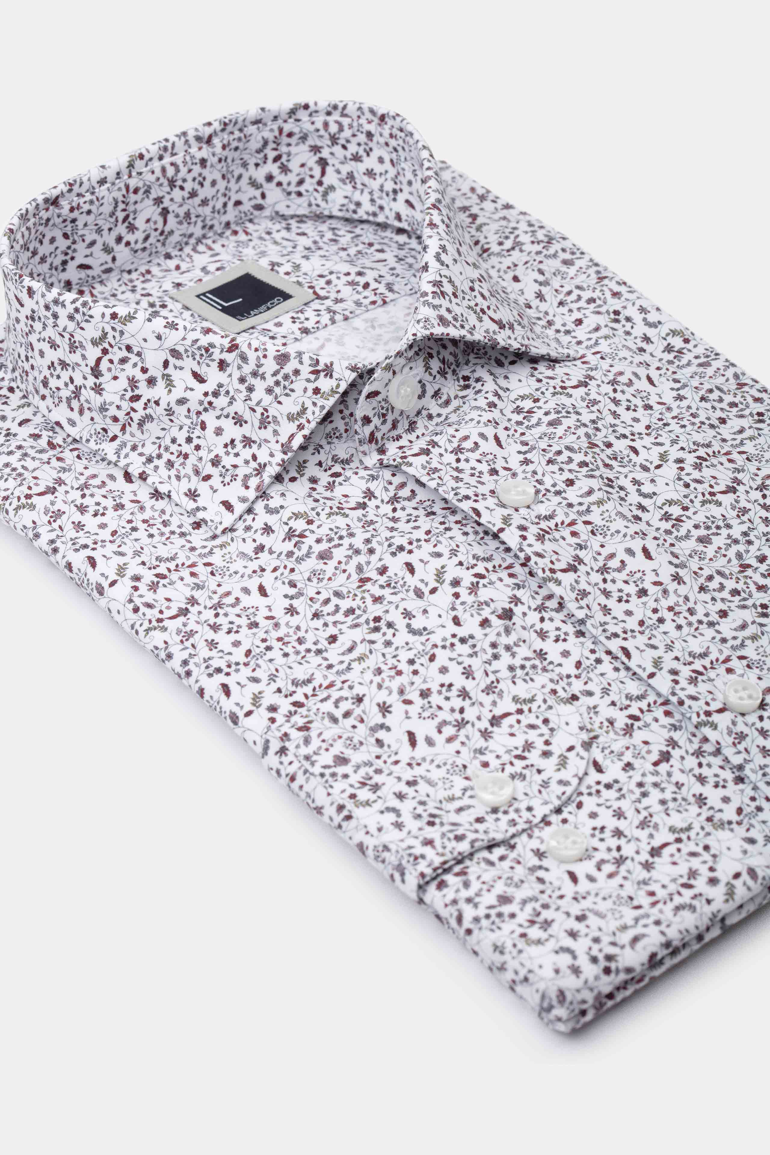 Camicia Fantasia Slim Fit in Popeline - FANT. BIANCO/ROSSO