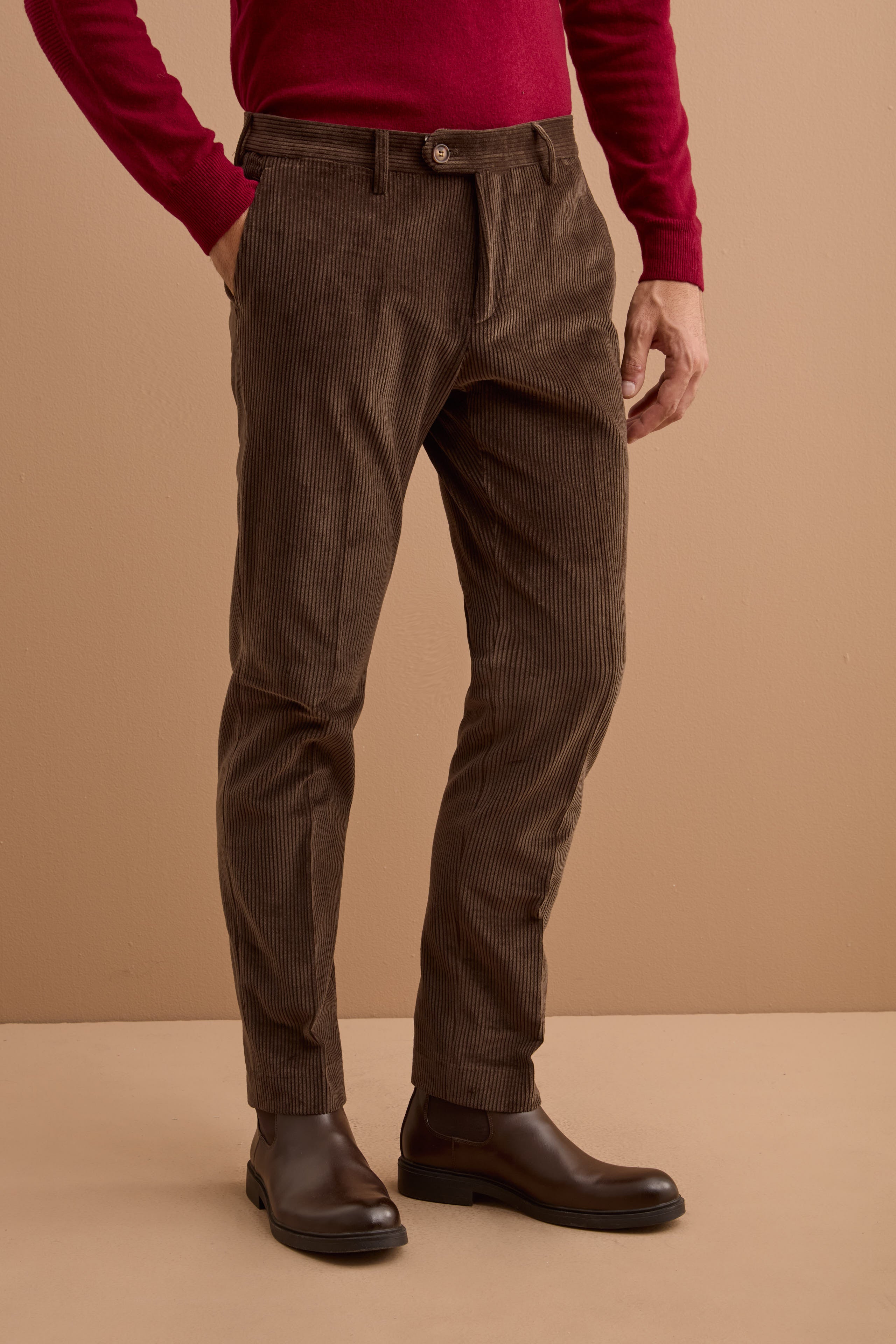 Pantalone in Velluto Regular Fit - MARRONE