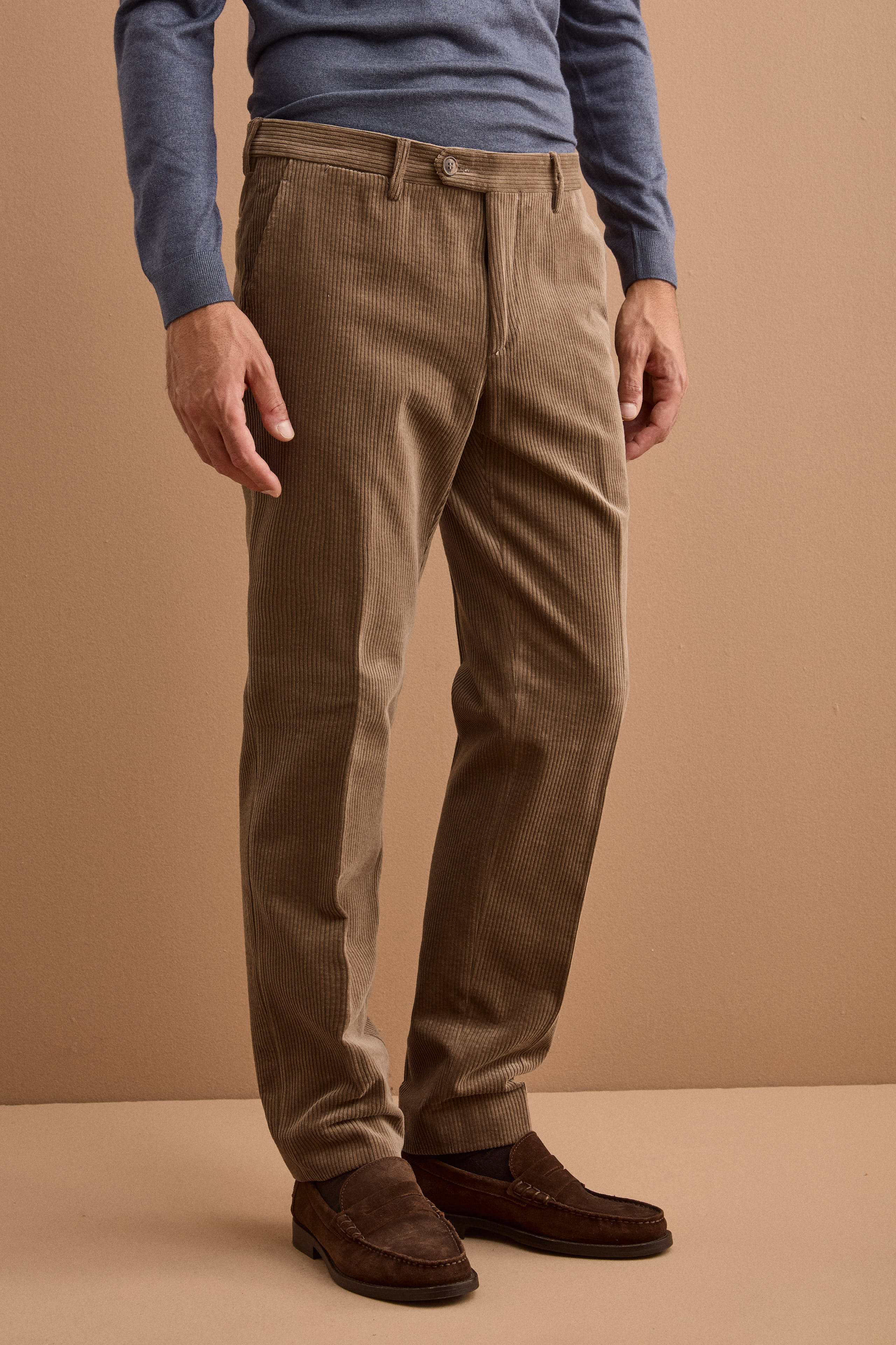 Pantalone in Velluto Regular Fit - NOCCIOLA
