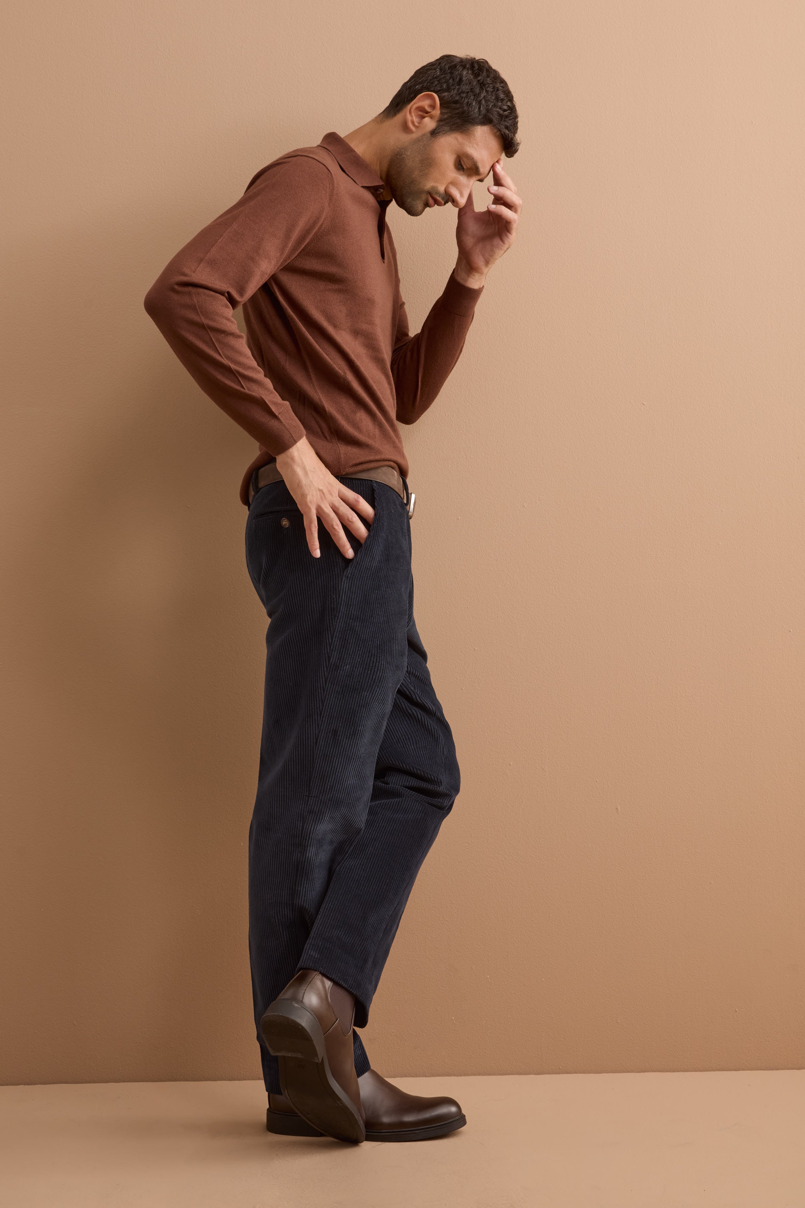Chino-Hose aus Samt in Comfort Fit - BLAU