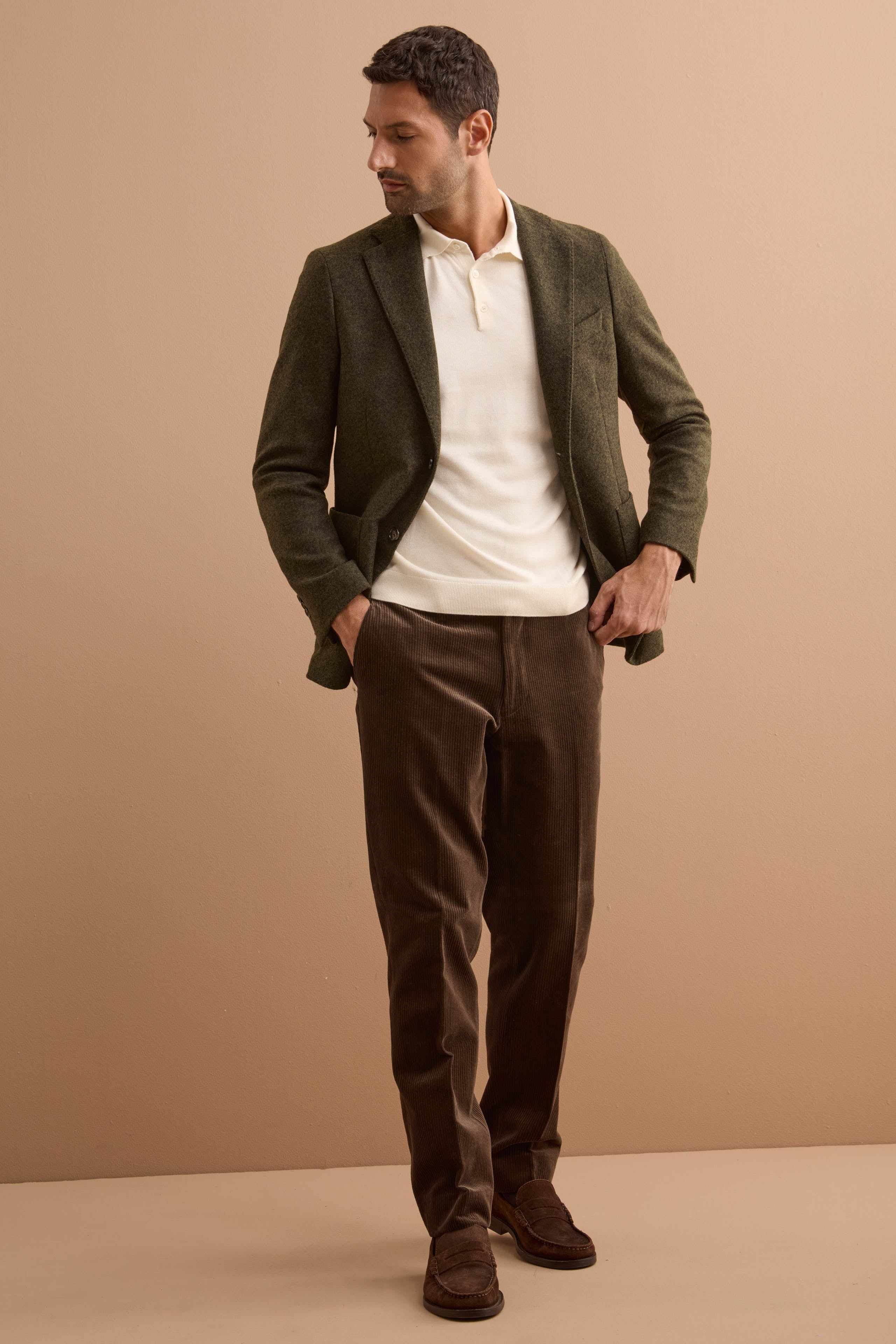 Chino-Hose aus Samt in Comfort Fit - braun
