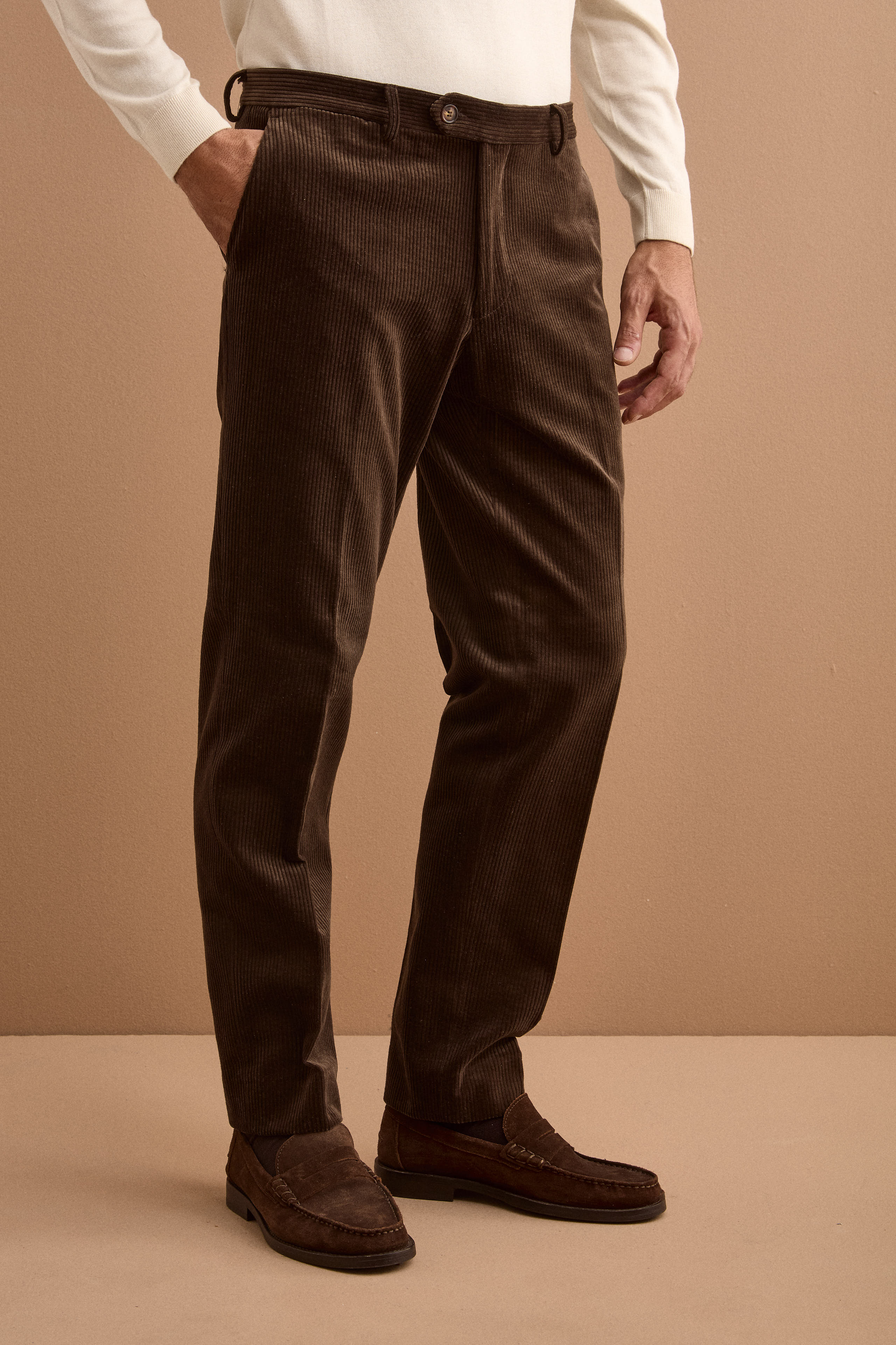 Pantalone Chino in Velluto Comfort Fit - MARRONE