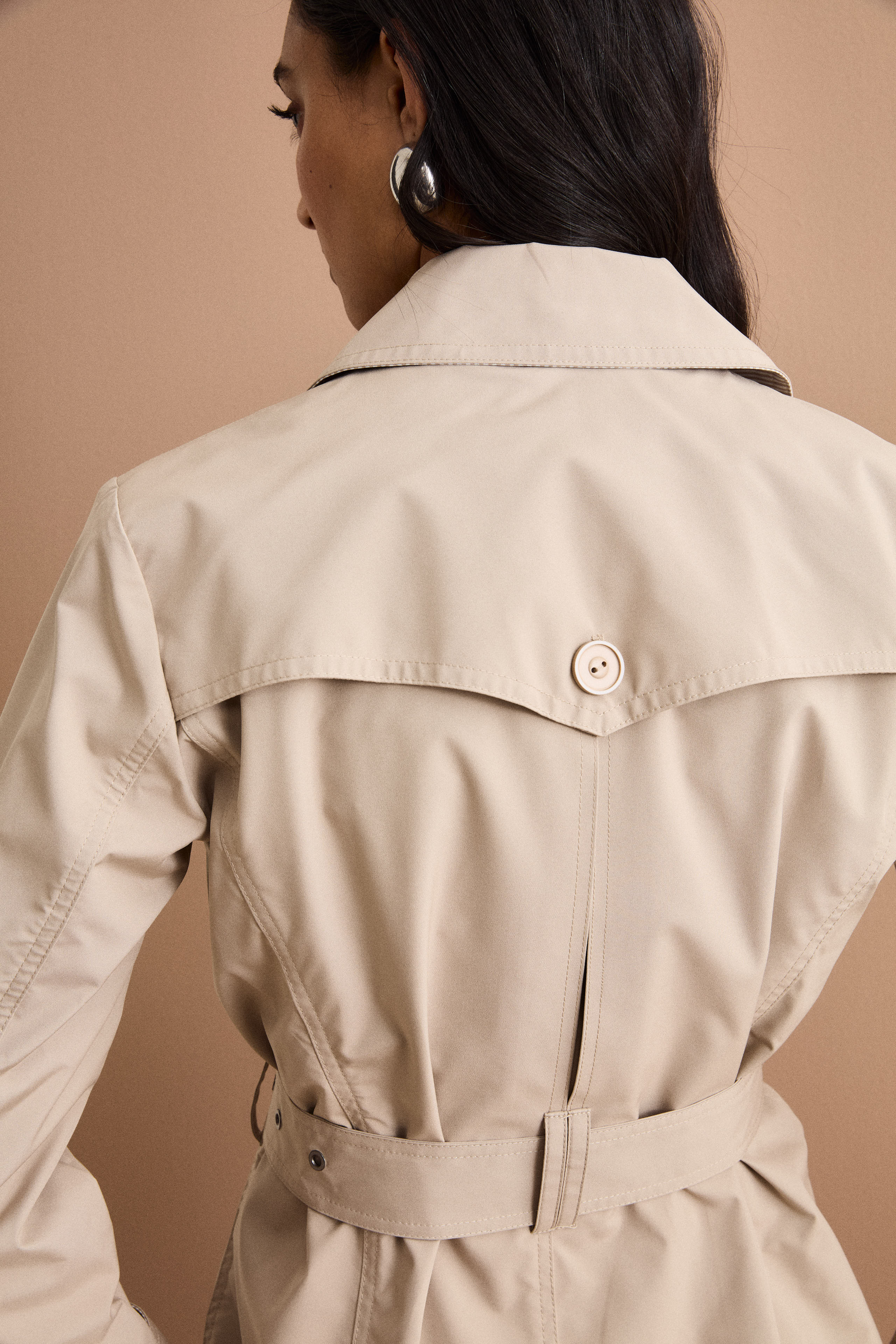 Trench Monopetto Midi con Cintura - BEIGE