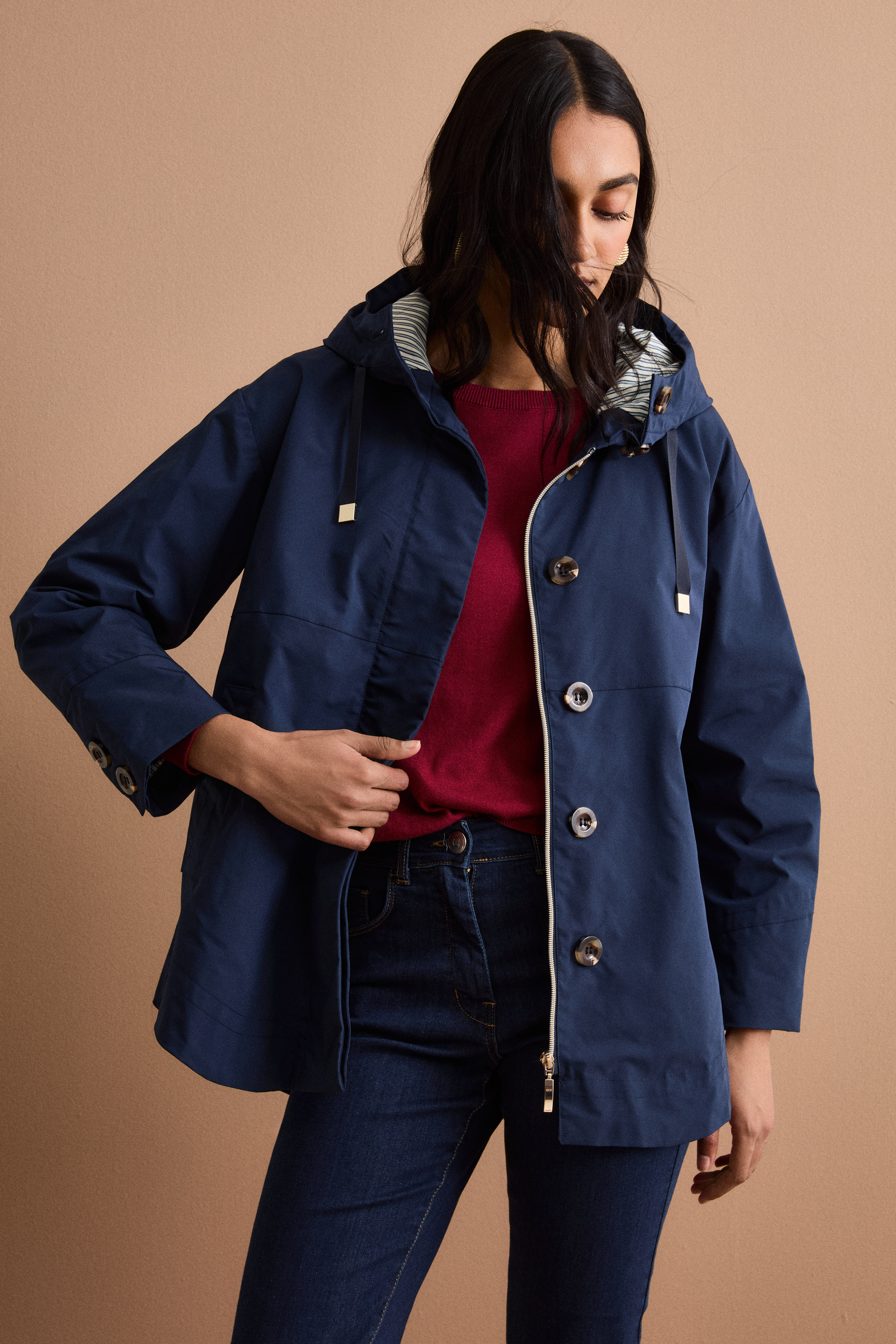 Oversize-Jacke mit Kapuze und Seitentaschen - BLAU