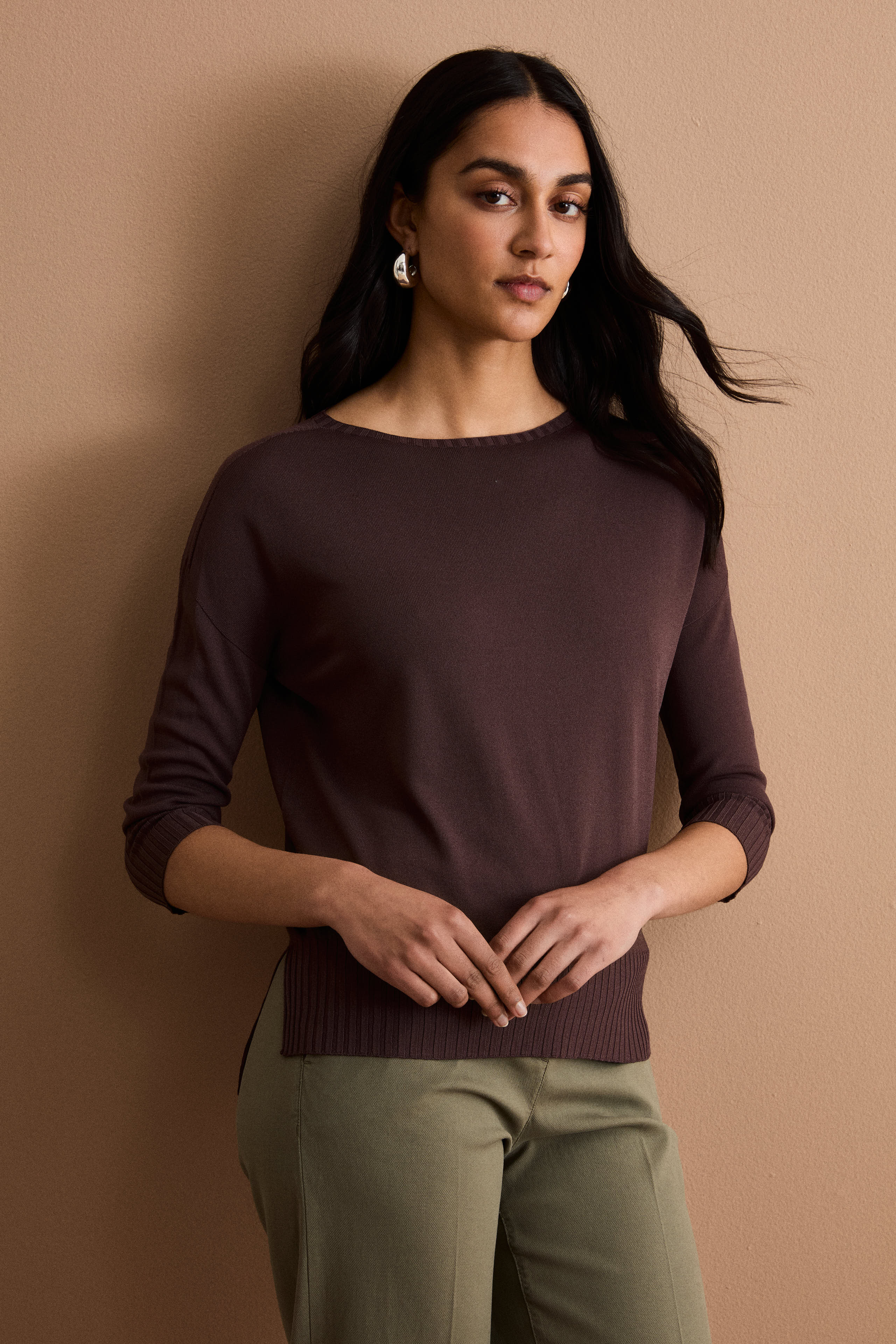 Maglia Over Barchetta con Bordi Lavorati - TERRA