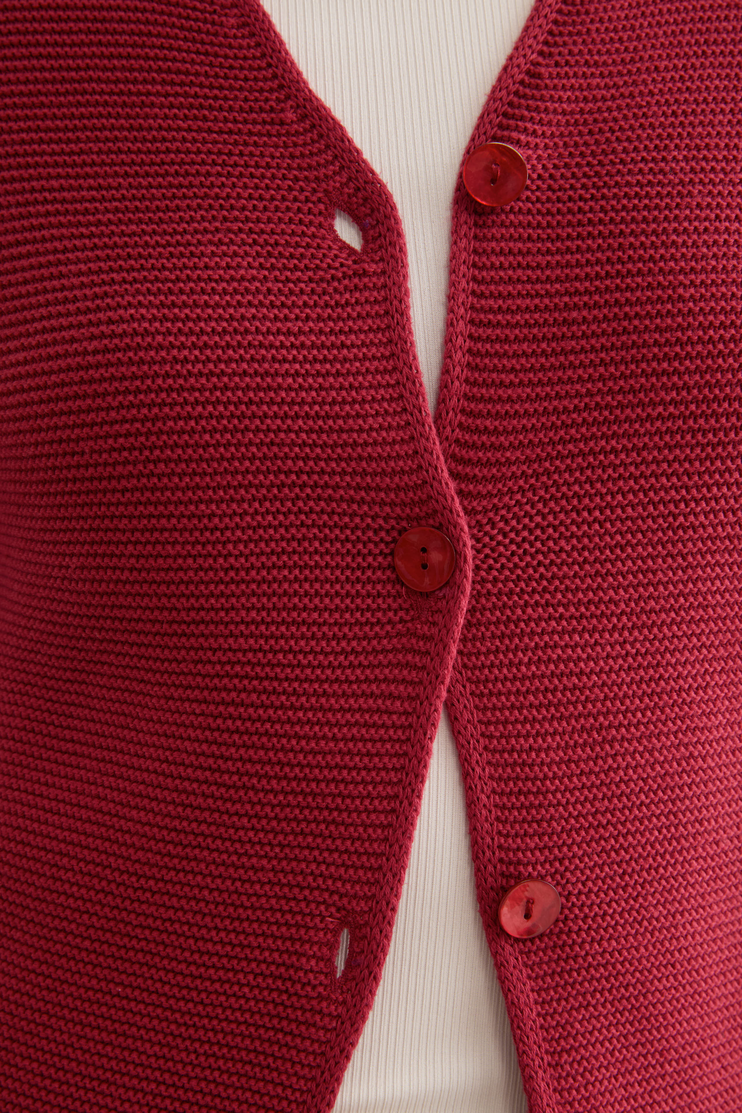 Baumwoll-Linksstrick-Cardigan mit V-Ausschnitt - Burgundisch