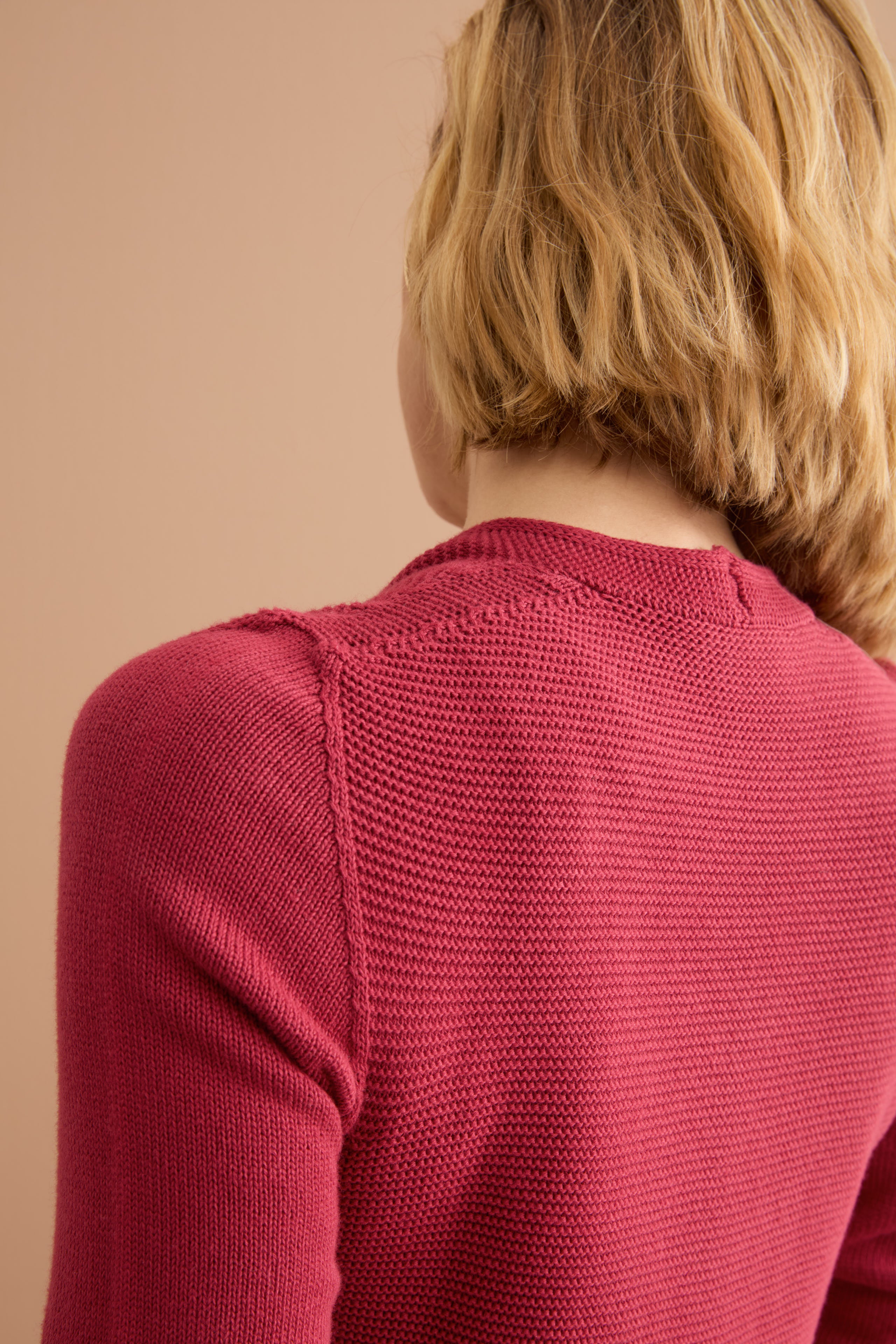 Baumwoll-Linksstrick-Cardigan mit V-Ausschnitt - Burgundisch