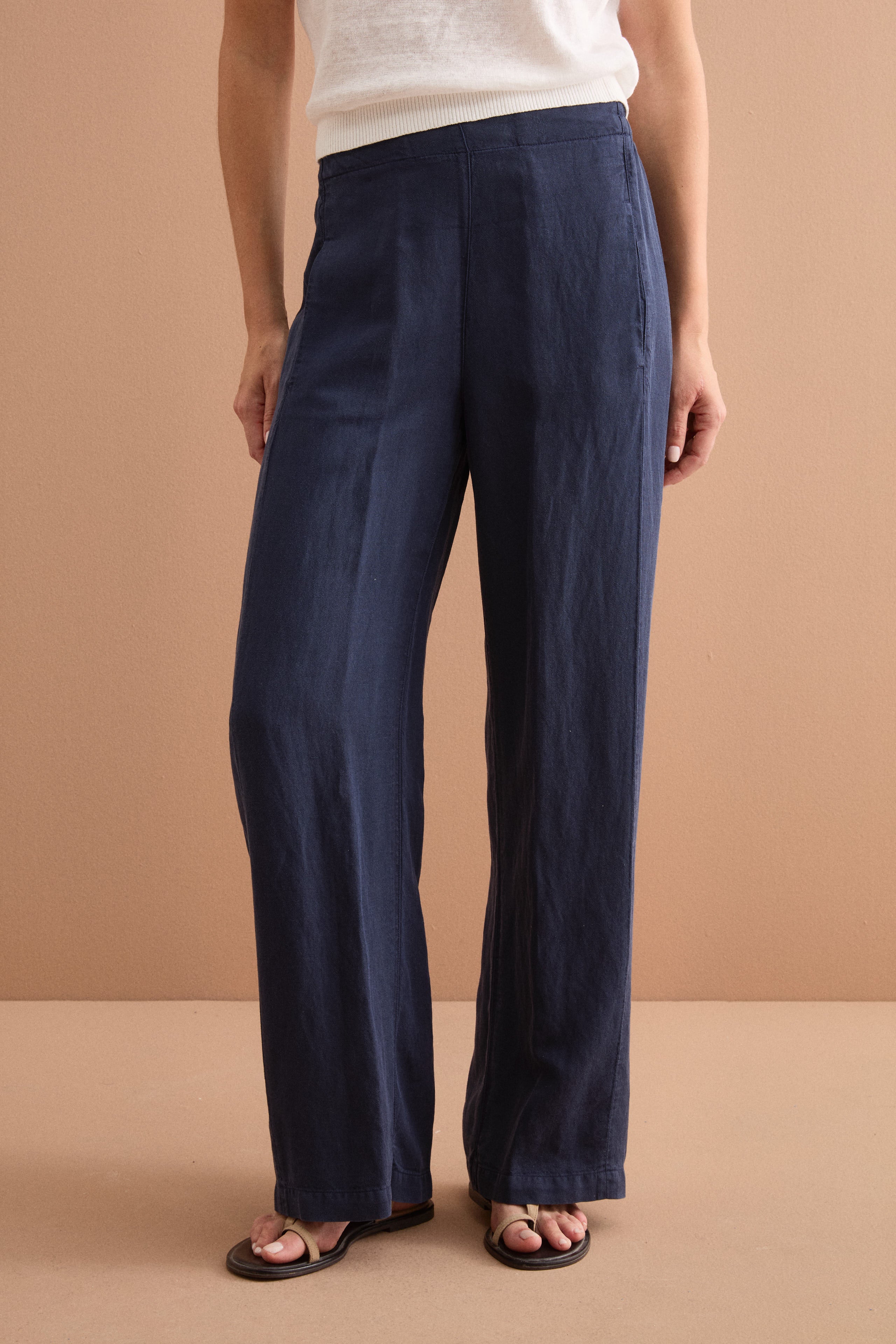 Pantalone Ampio in Misto Lino con Elastico - BLU