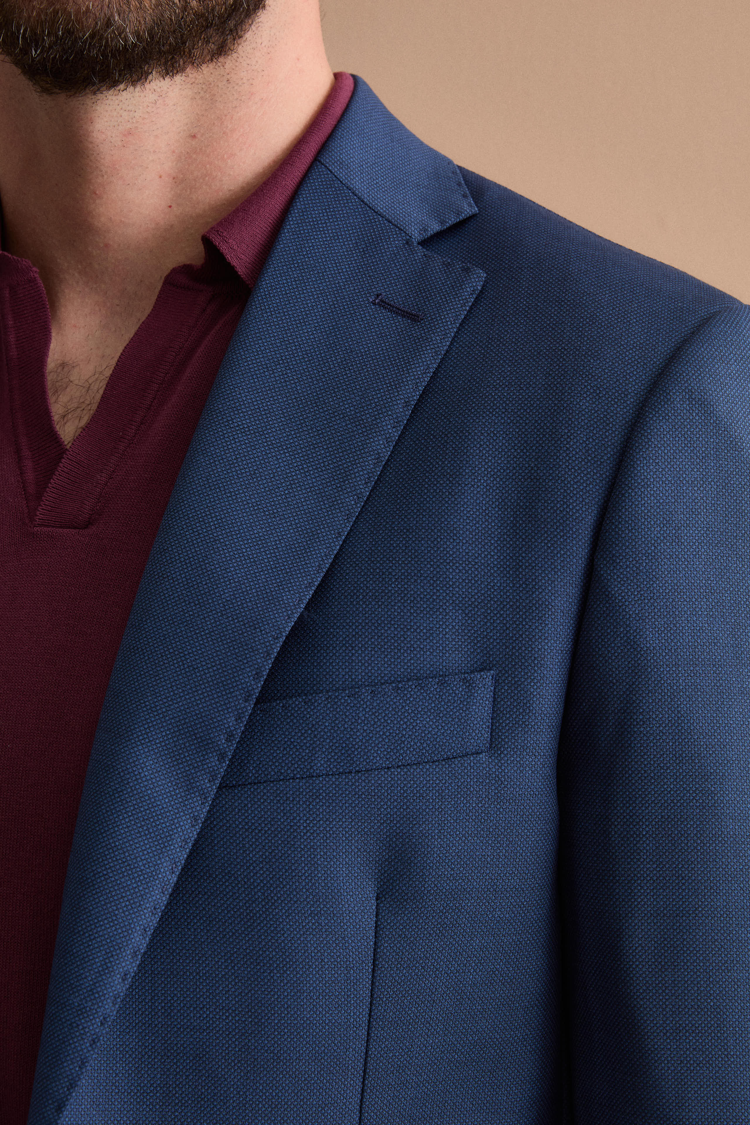 Slim Fit Einreiher Gefütterte Jacke aus Reiner Schurwolle - Blaues Muster