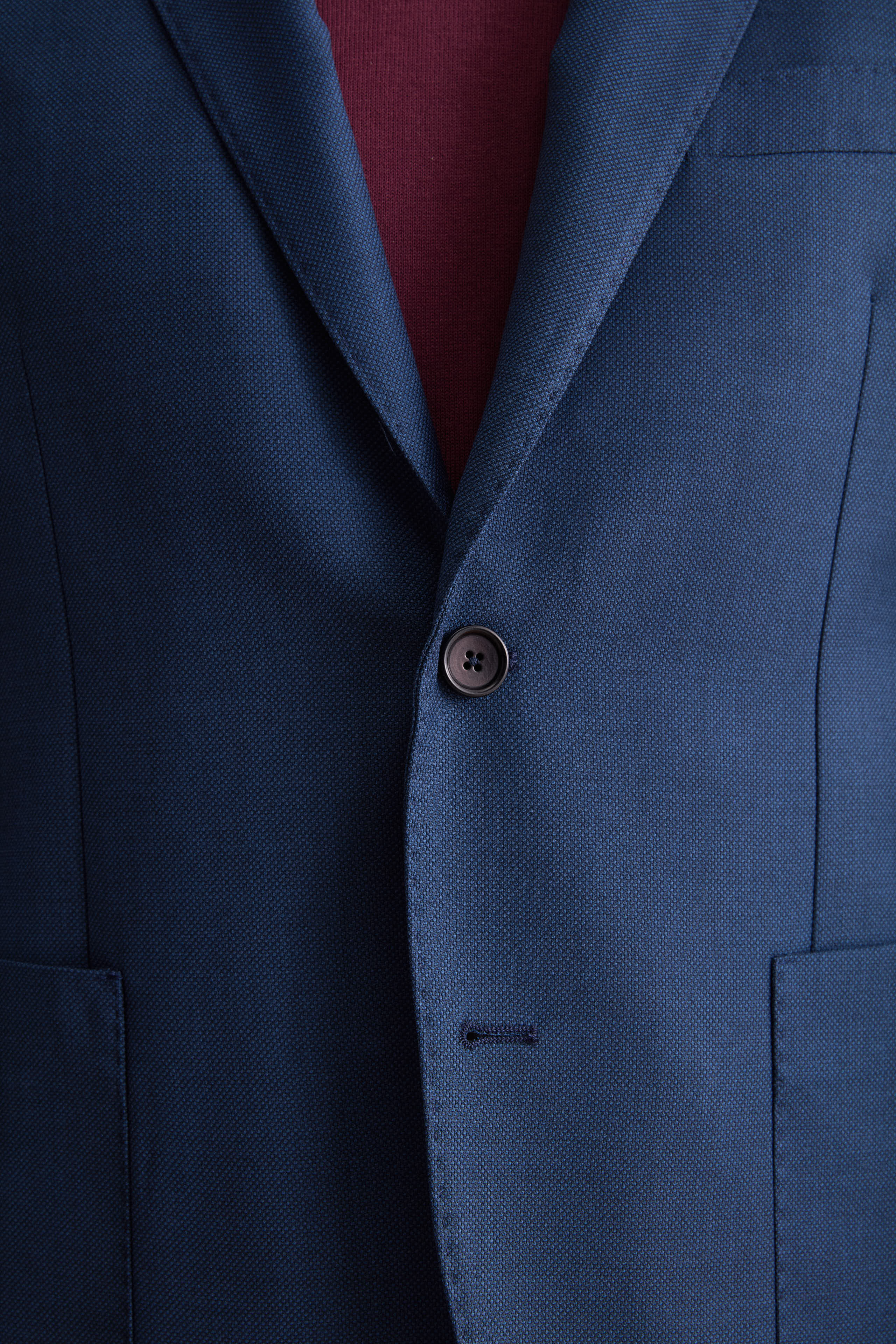 Slim Fit Einreiher Gefütterte Jacke aus Reiner Schurwolle - Blaues Muster