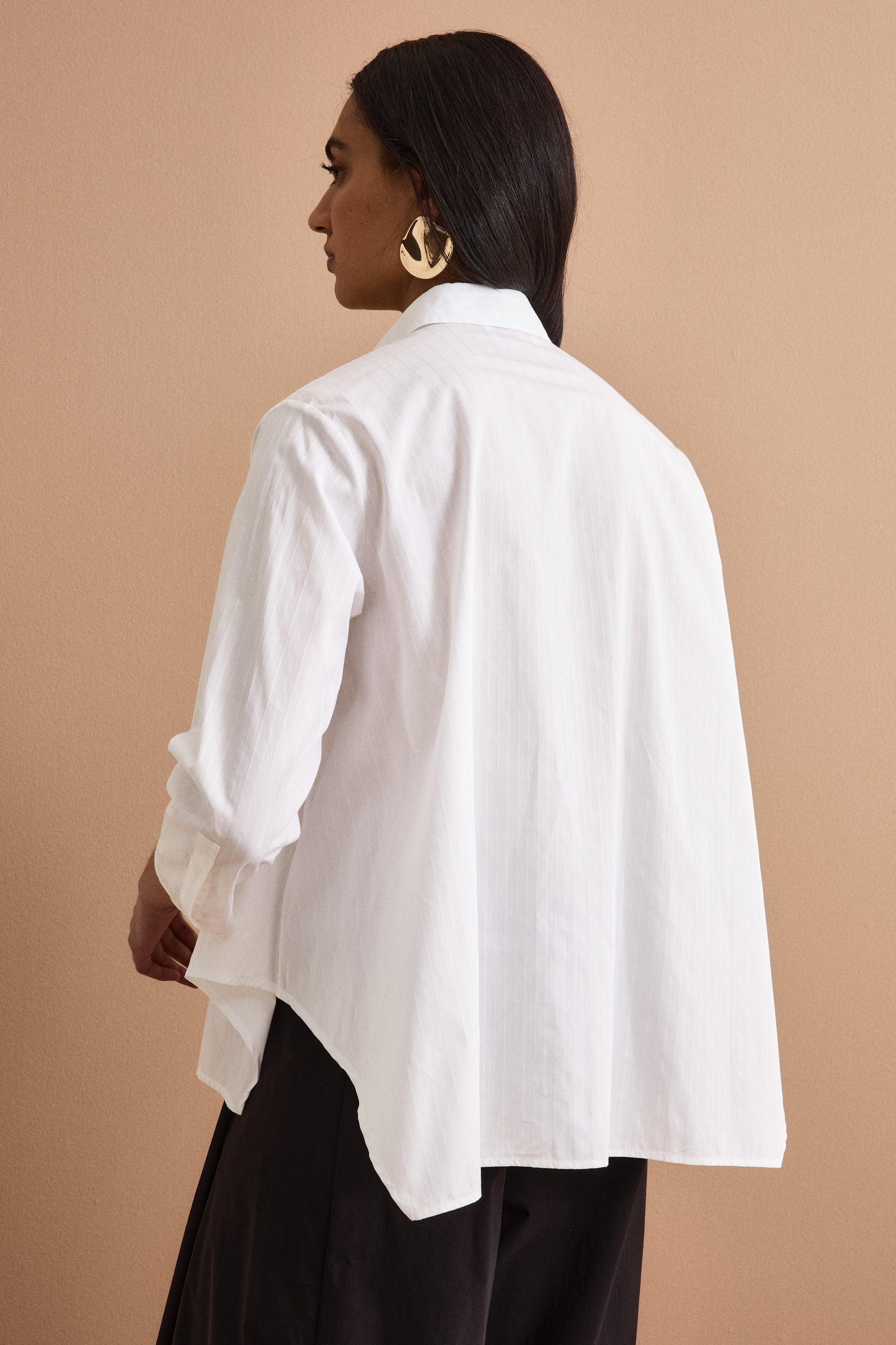 Oversize Boxy-Hemd aus Baumwolle mit Print - Weißer Streifen