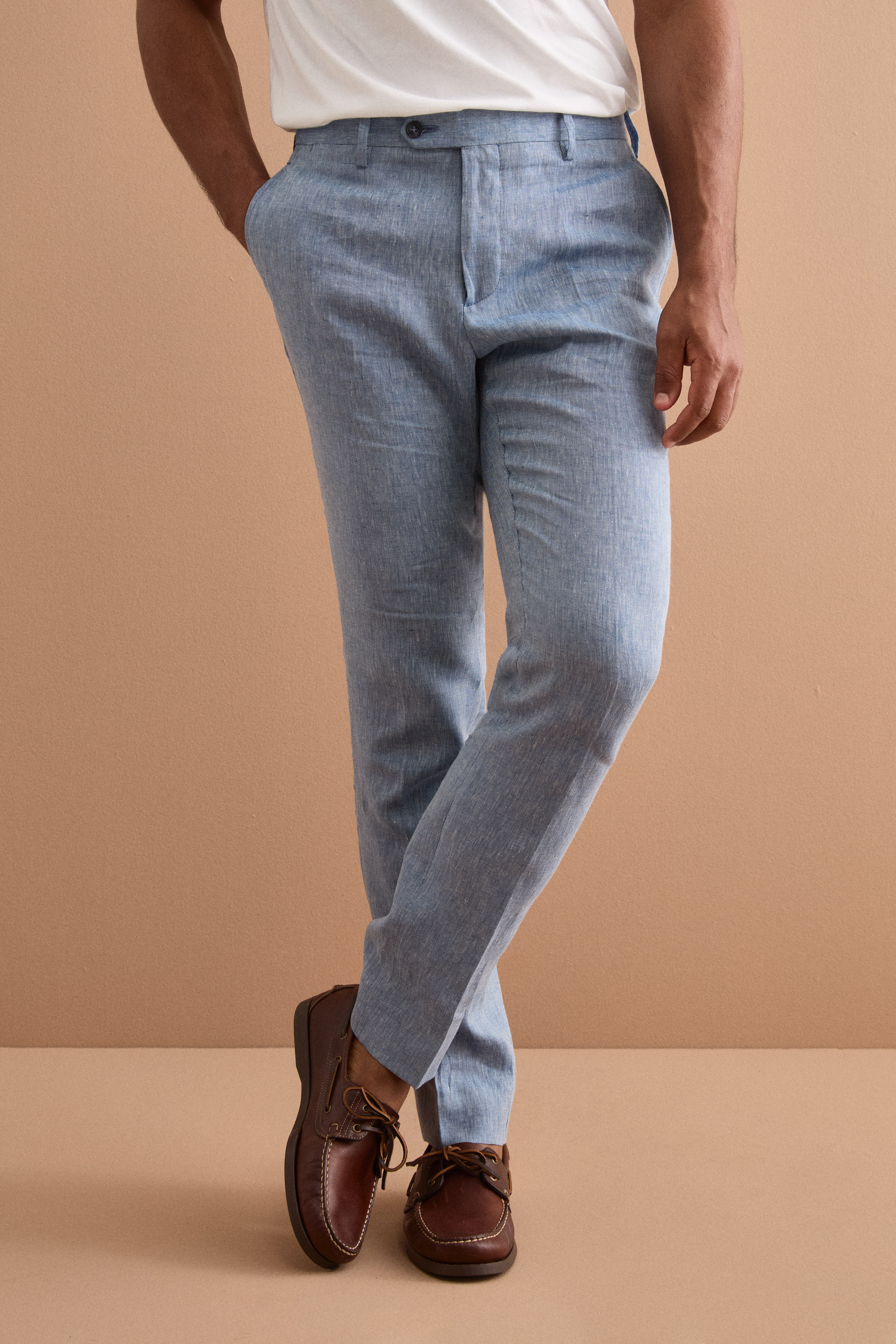 Pantalon Slim en Lin avec Plis sur le Devant - Air force blue