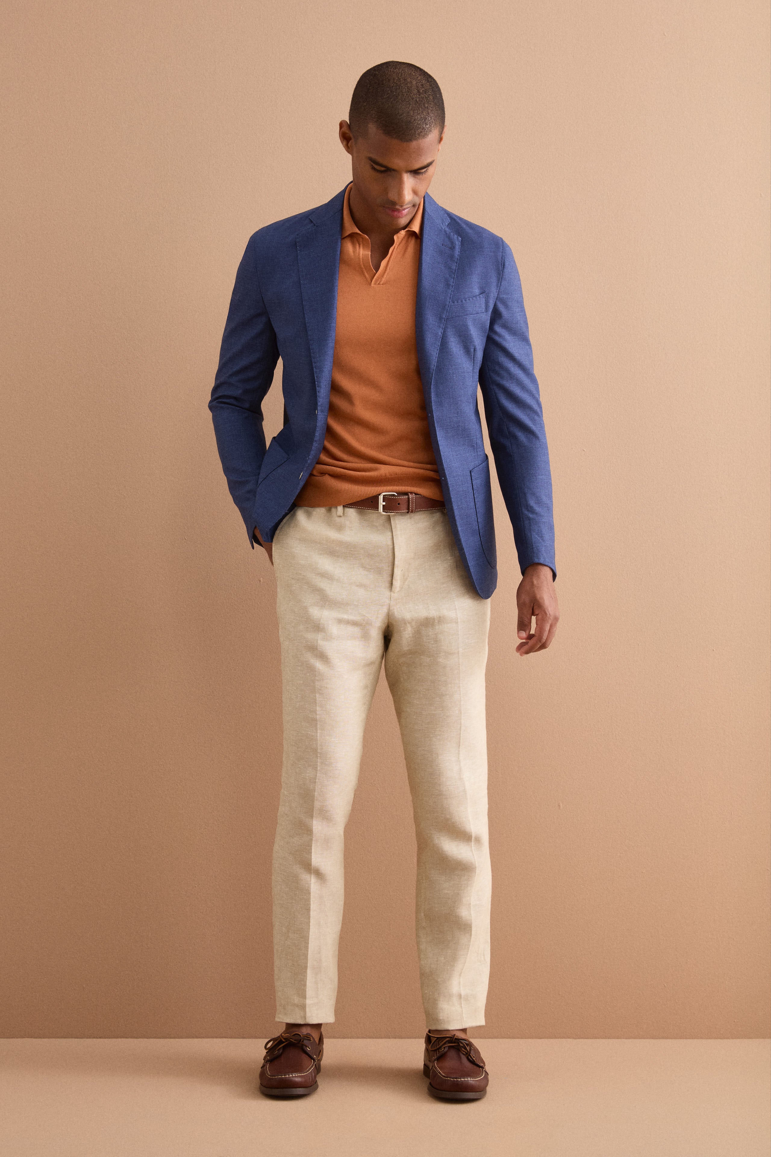 Pantalon Slim en Lin avec Plis sur le Devant - BEIGE