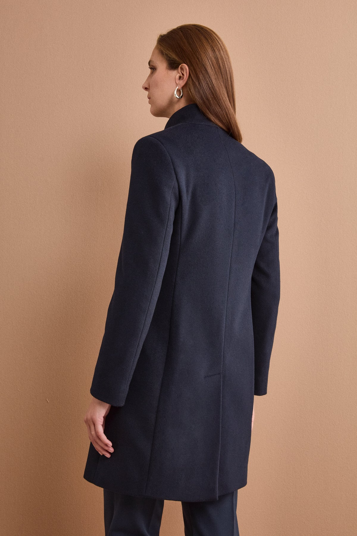 Fitted Midi Coat in Wool and Cashmere Blend - BLUE