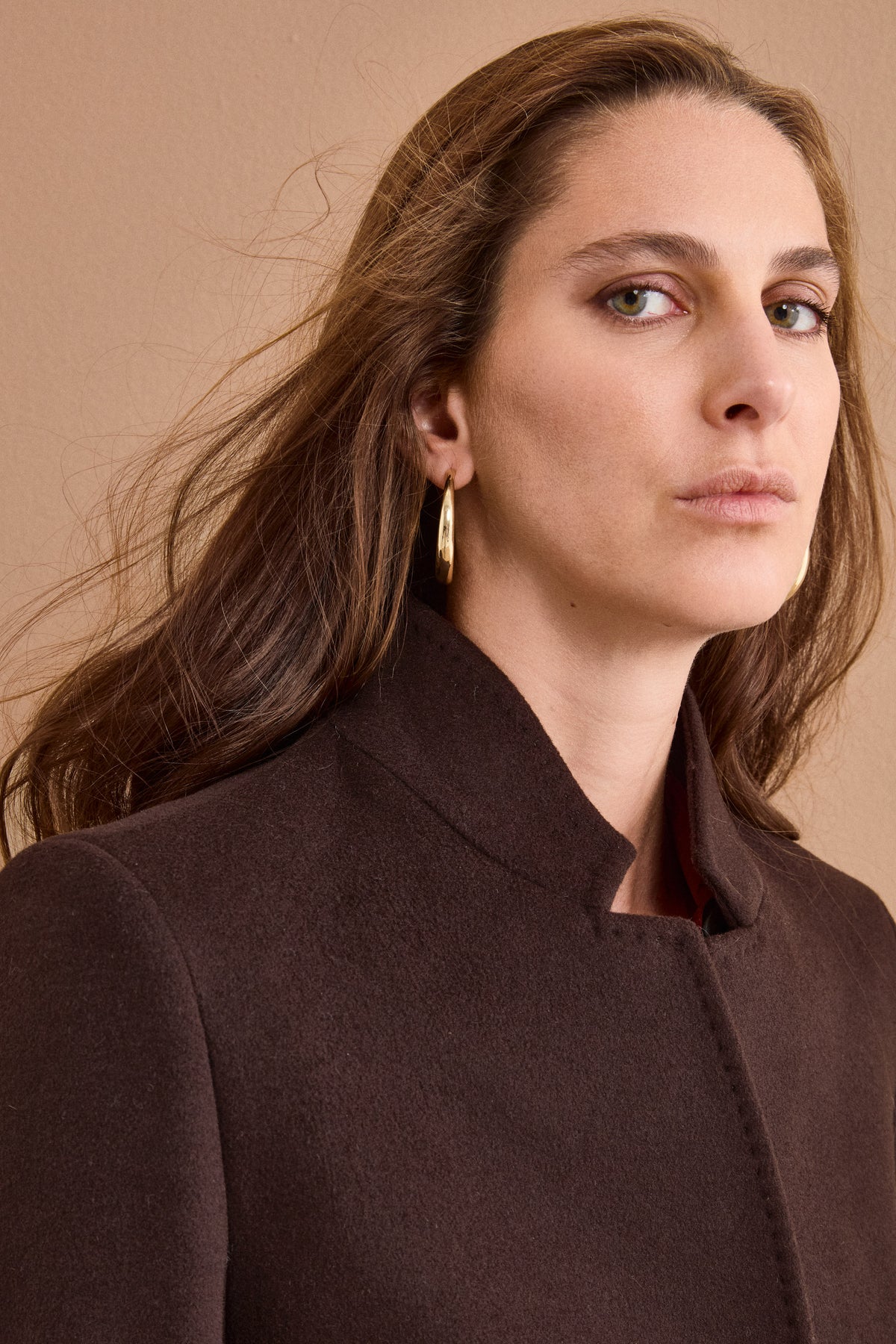 Fitted Midi Coat in Wool and Cashmere Blend - Dark brown