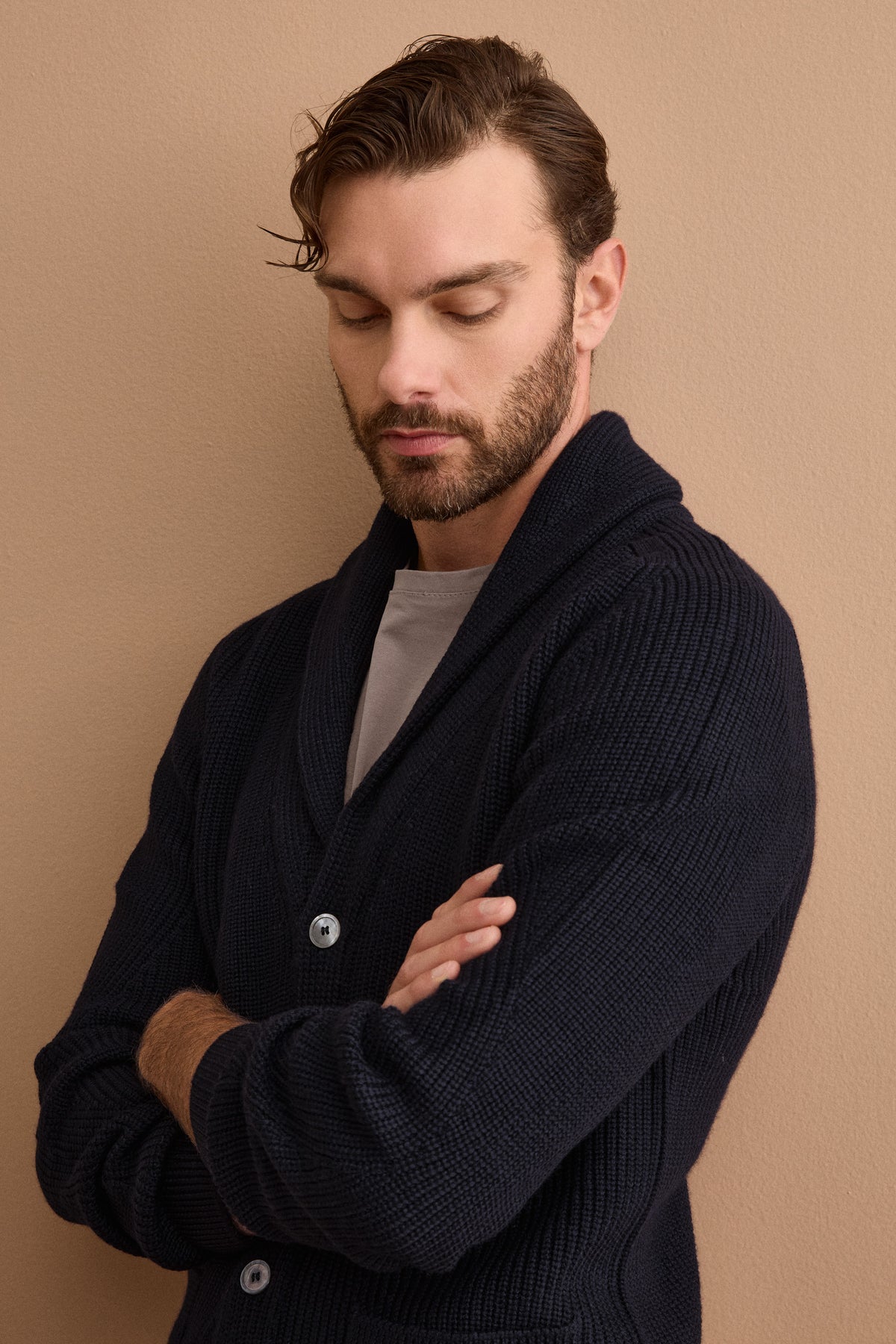 Cardigan en Laine Mérinos à Côte Anglaise - BLEU