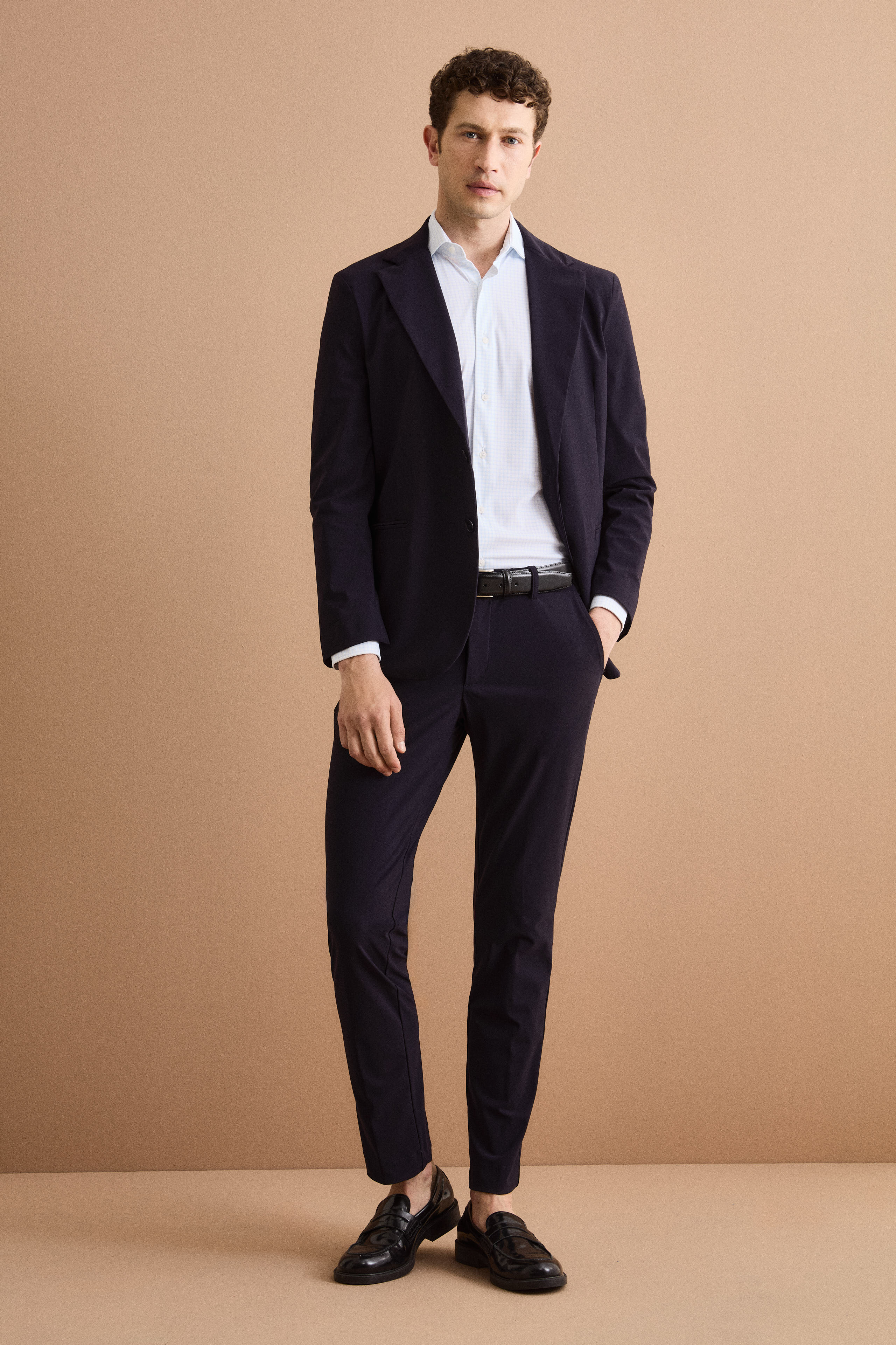 Halbgefütterter Einreihiger Anzug aus Jersey - BLAU