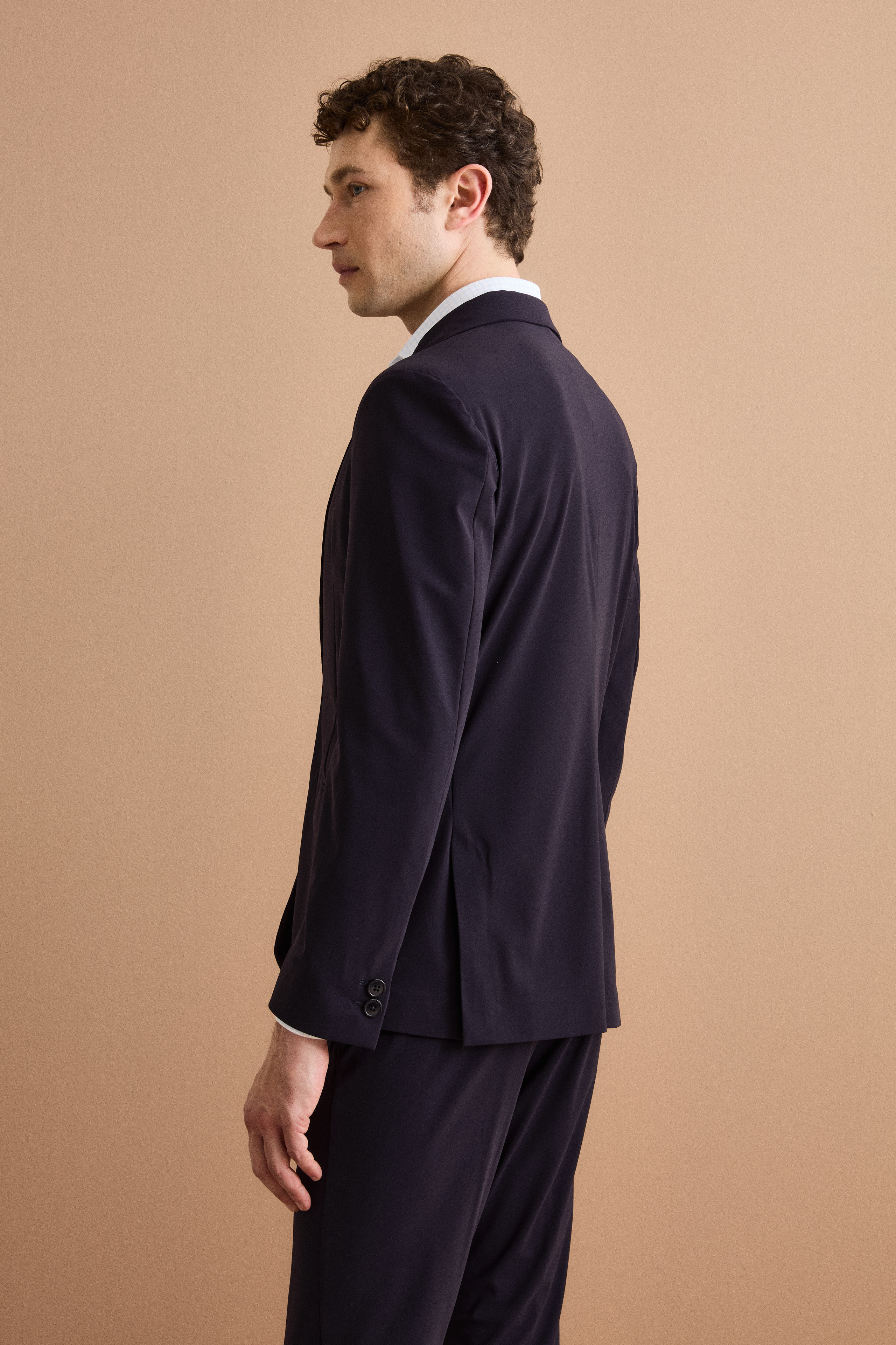 Halbgefütterter Einreihiger Anzug aus Jersey - BLAU